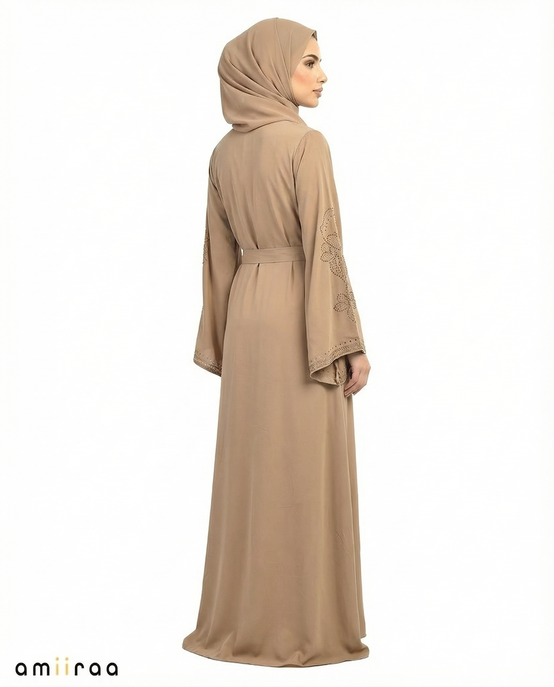 Covert Green Ornate Detailed Panel Full-Length Abaya