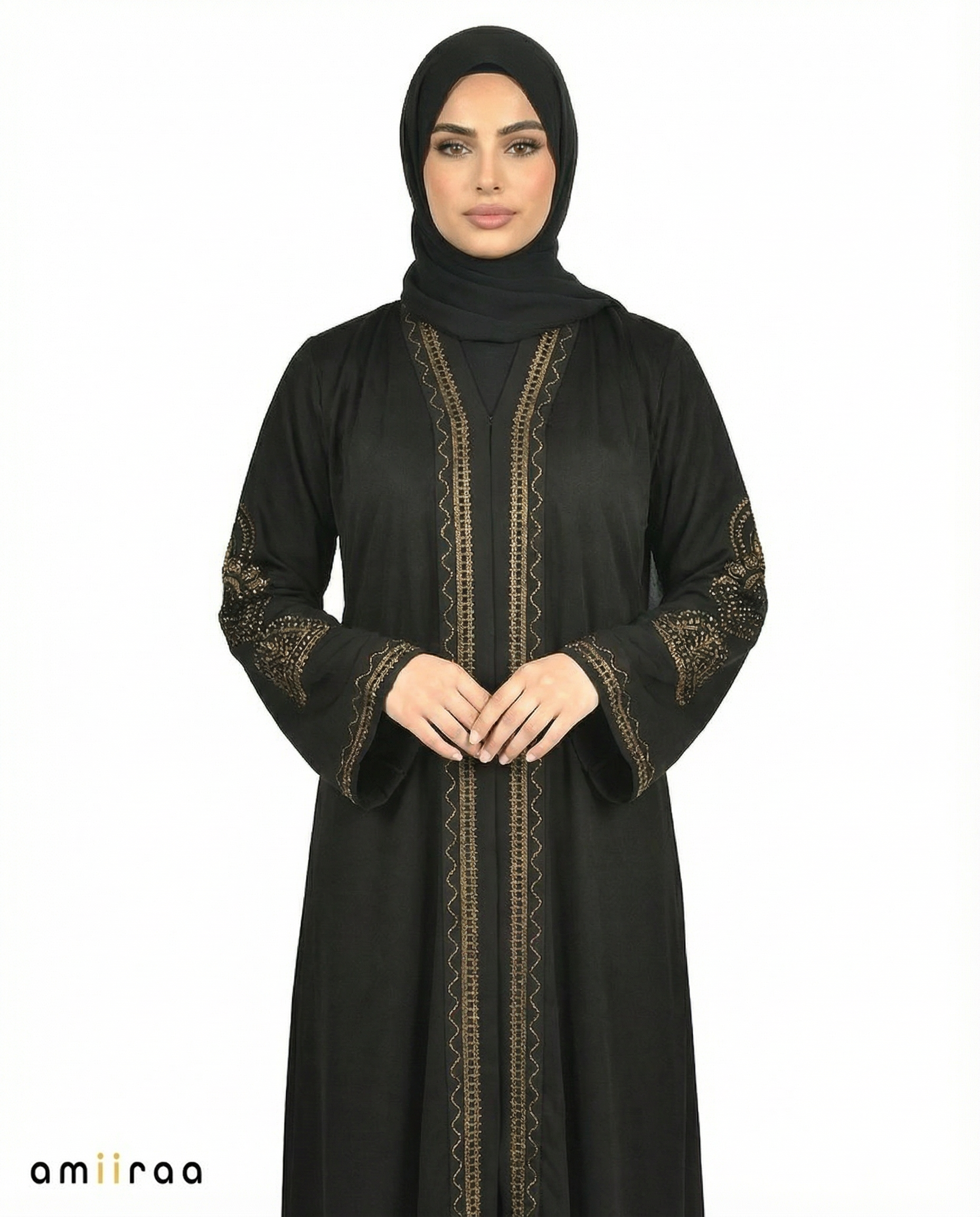 Tap Shoe Ornate Detailed Panel Full-Length Abaya