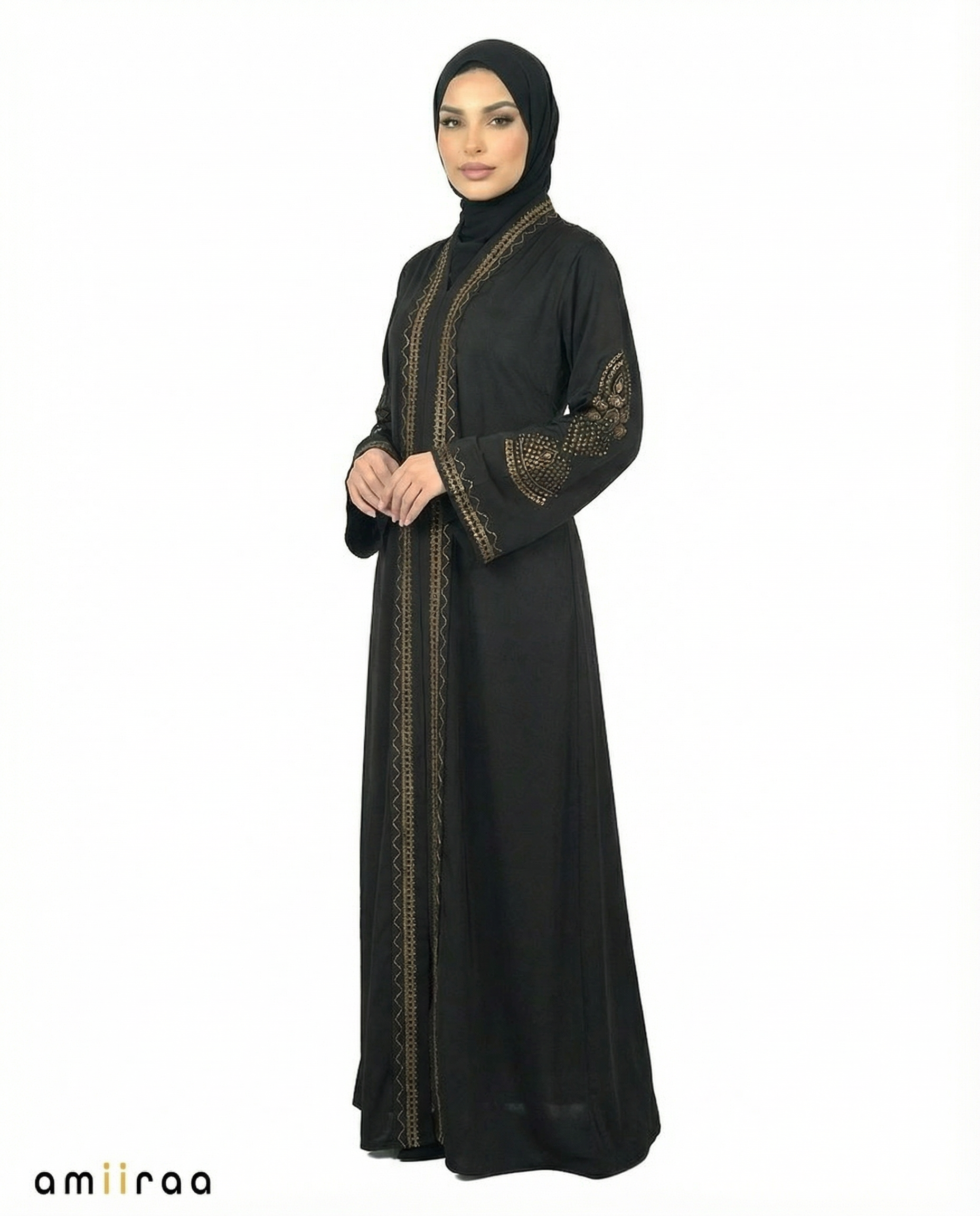 Tap Shoe Ornate Detailed Panel Full-Length Abaya