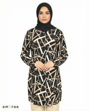 Jet Black Abstract Print Modest Tunic & Wide-Leg Set