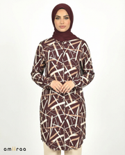 Italian Plum Abstract Print Modest Tunic & Wide-Leg Set