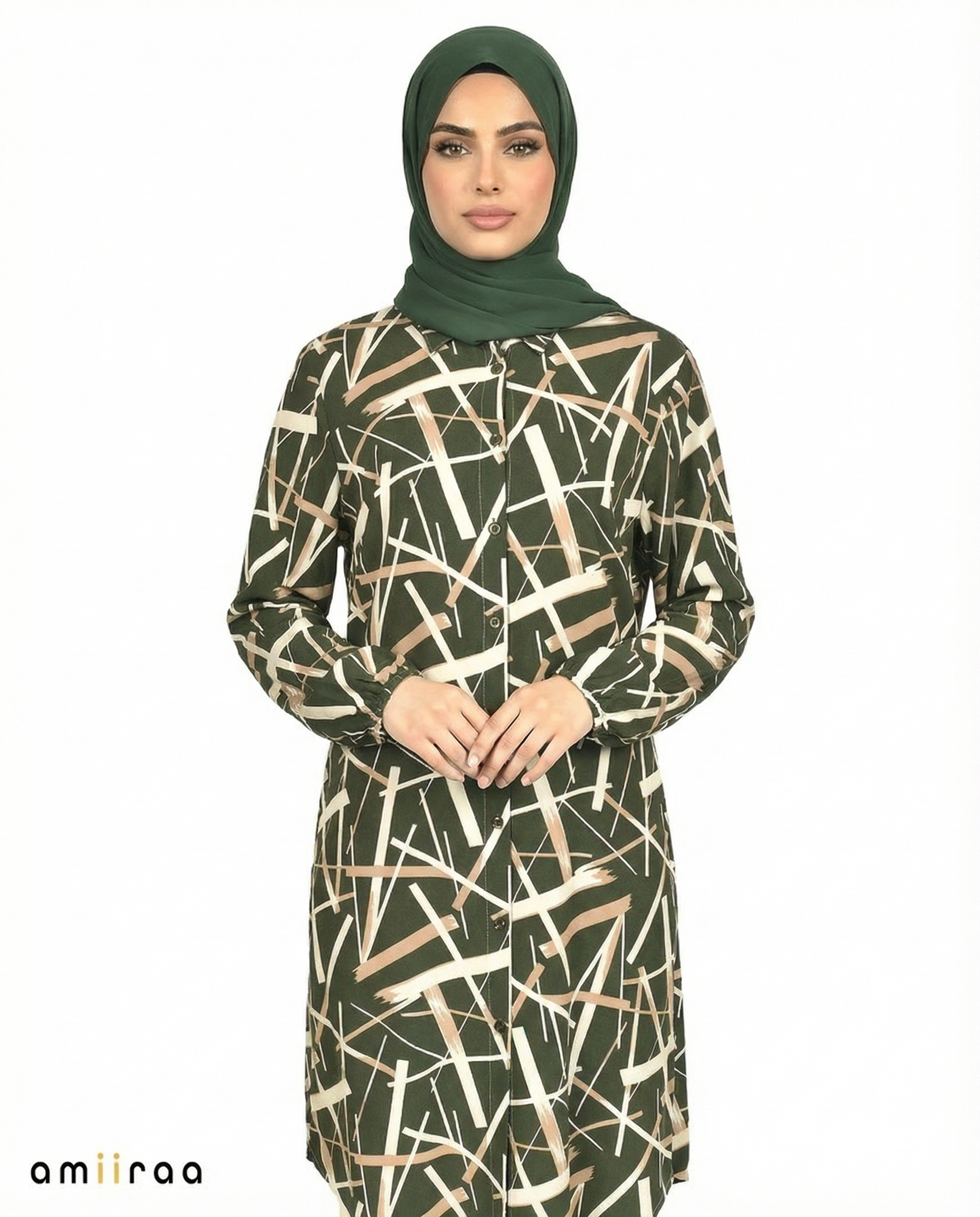 Cilantro Abstract Print Modest Tunic & Wide-Leg Set