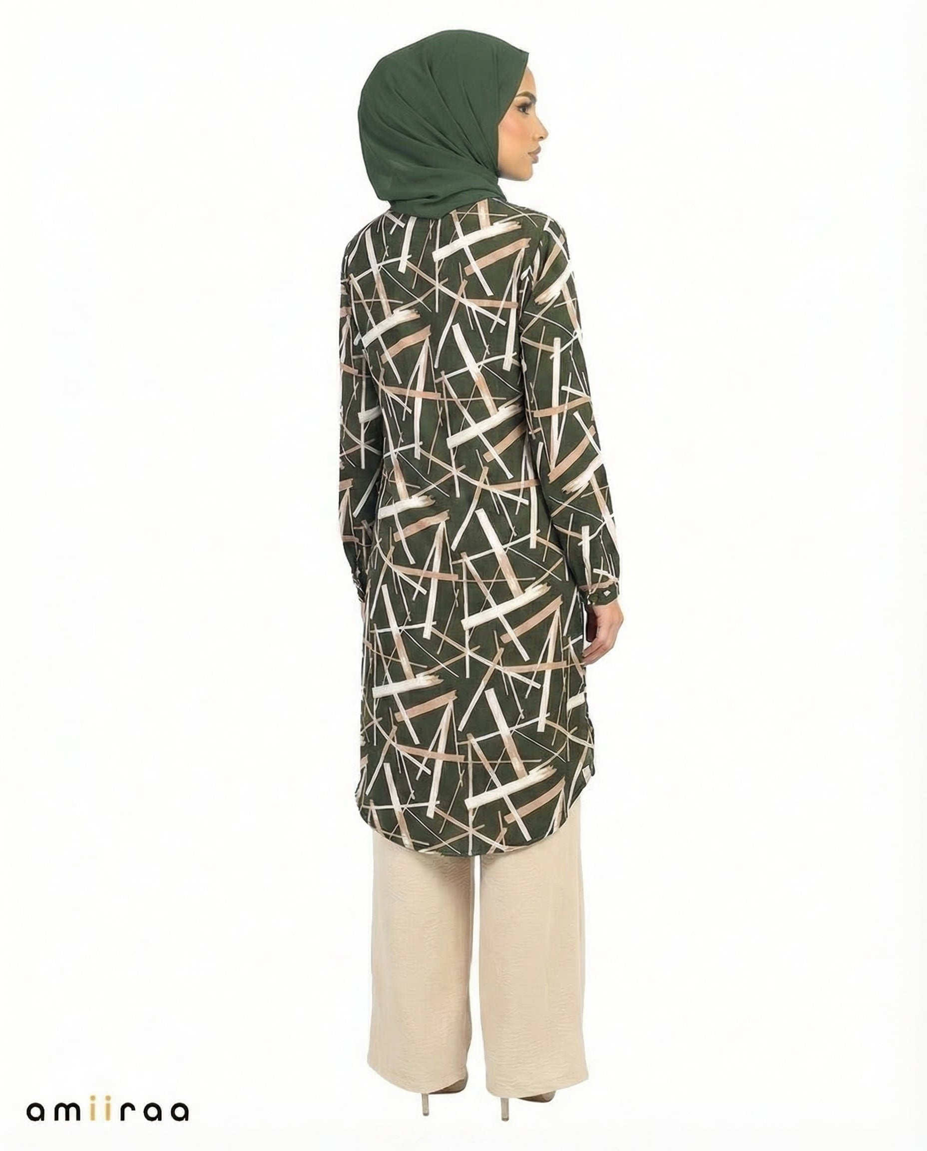 Cilantro Abstract Print Modest Tunic & Wide-Leg Set