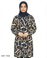 Total Eclipse Abstract Print Modest Tunic & Wide-Leg Set
