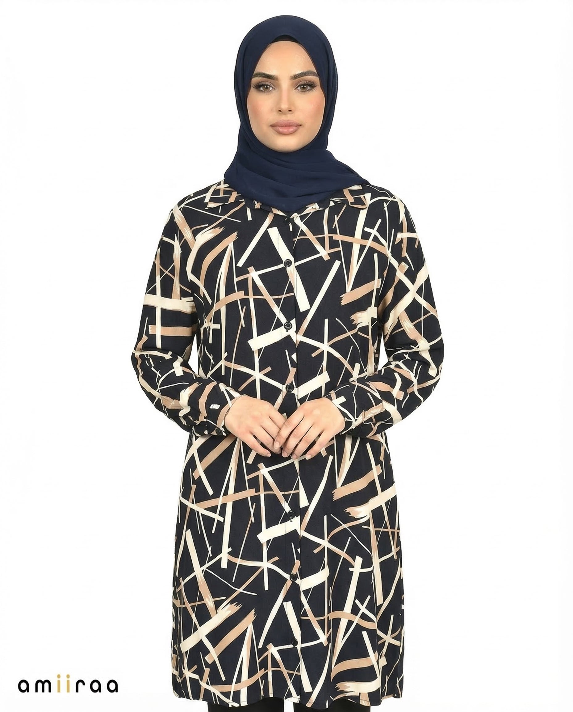 Total Eclipse Abstract Print Modest Tunic & Wide-Leg Set