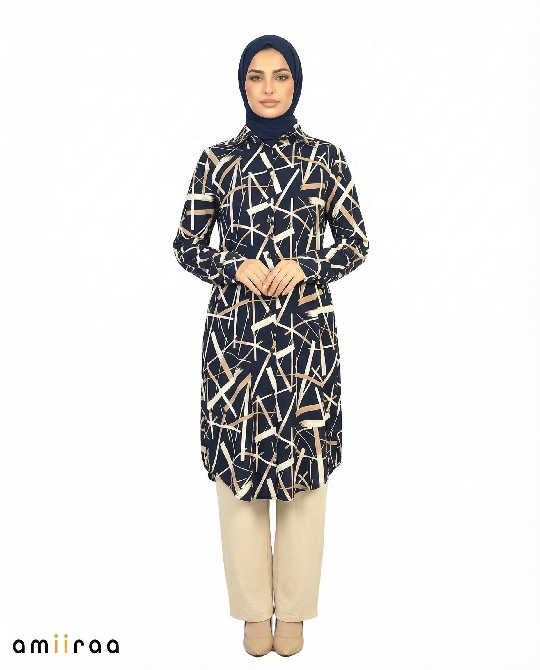 Total Eclipse Abstract Print Modest Tunic & Wide-Leg Set