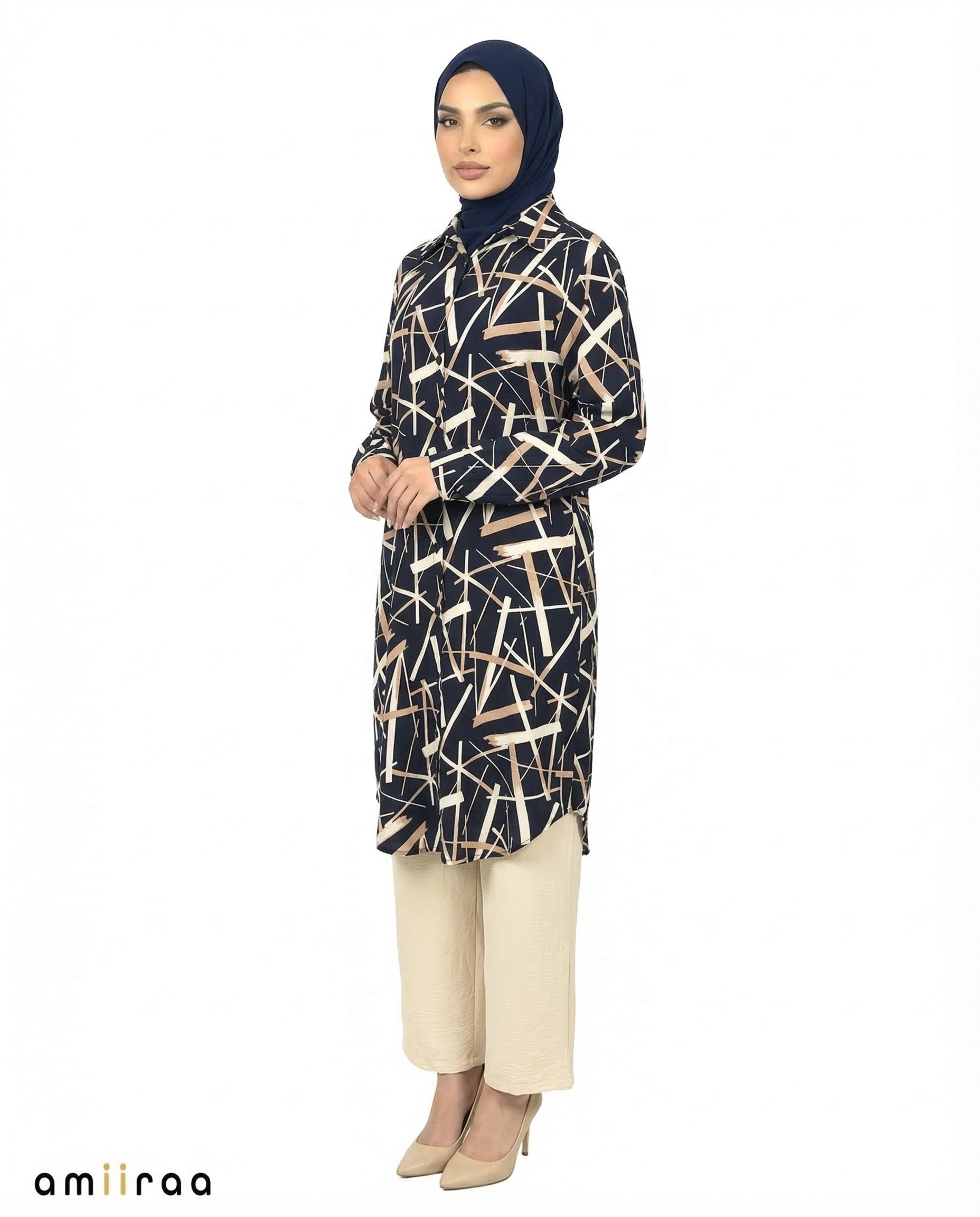 Total Eclipse Abstract Print Modest Tunic & Wide-Leg Set