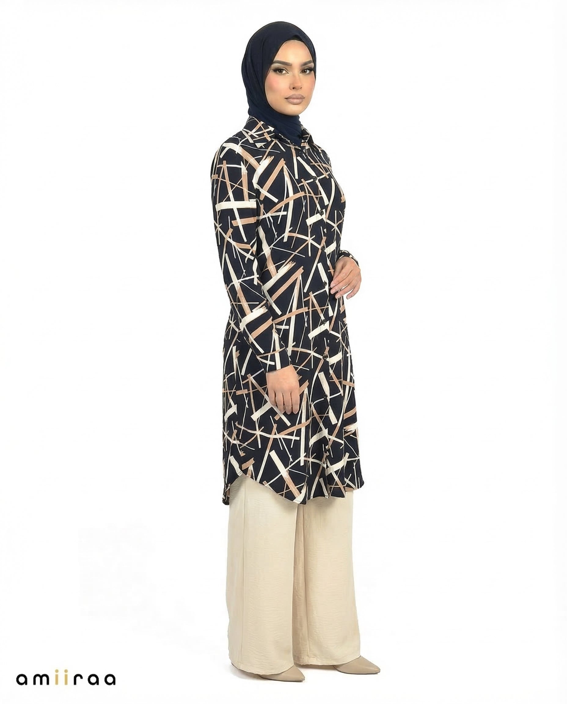Total Eclipse Abstract Print Modest Tunic & Wide-Leg Set