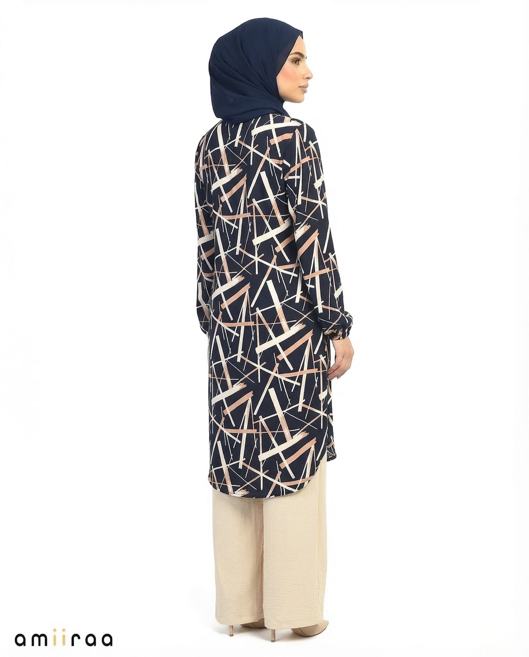 Total Eclipse Abstract Print Modest Tunic & Wide-Leg Set