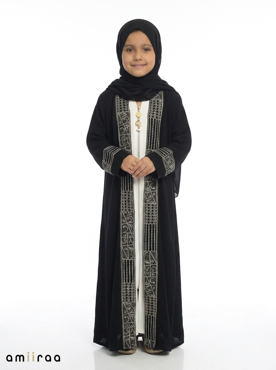 Tap Shoe Girls Abaya with Statement Embroidered Borders