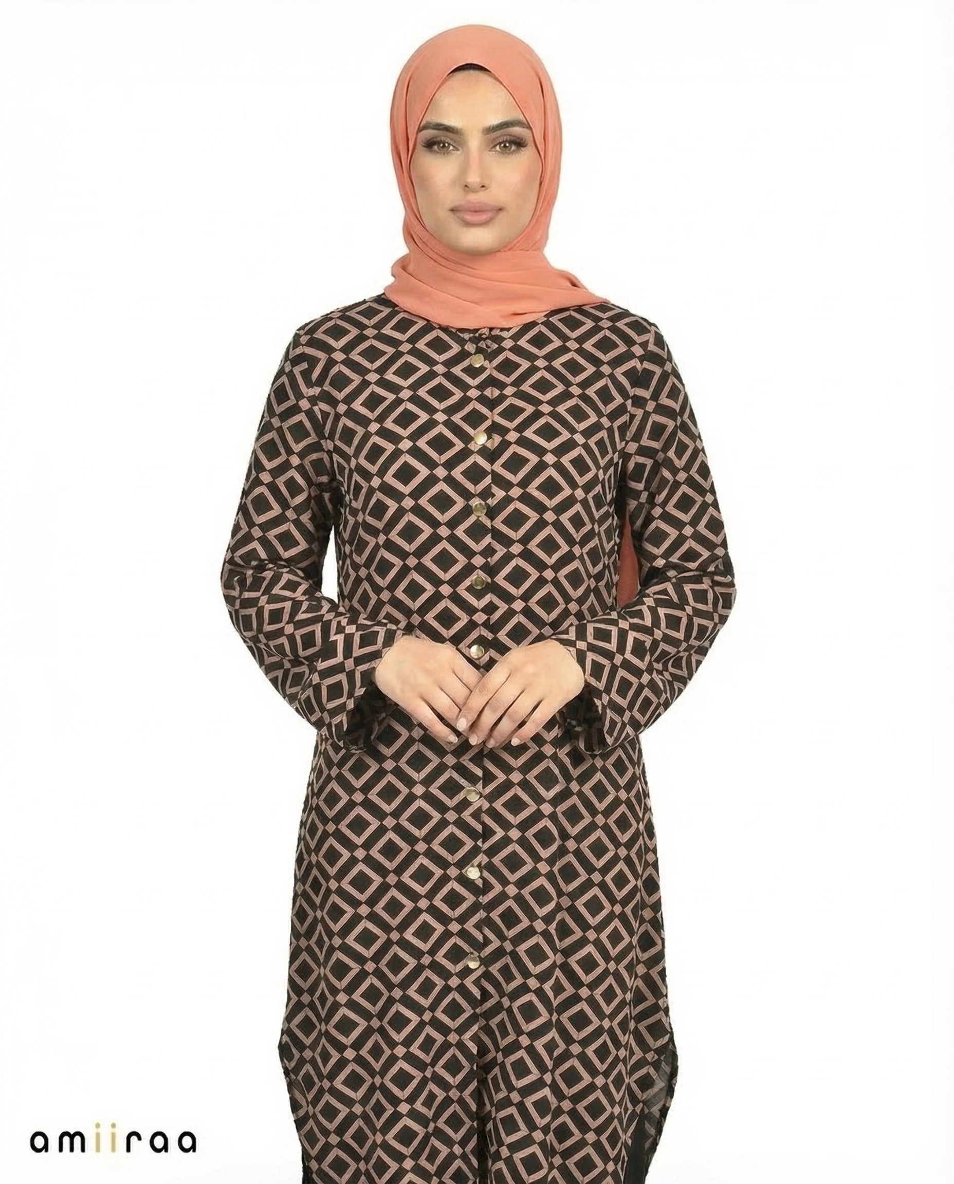 Soft Silt Diamond Print Tunic & Pants 2-Piece Set