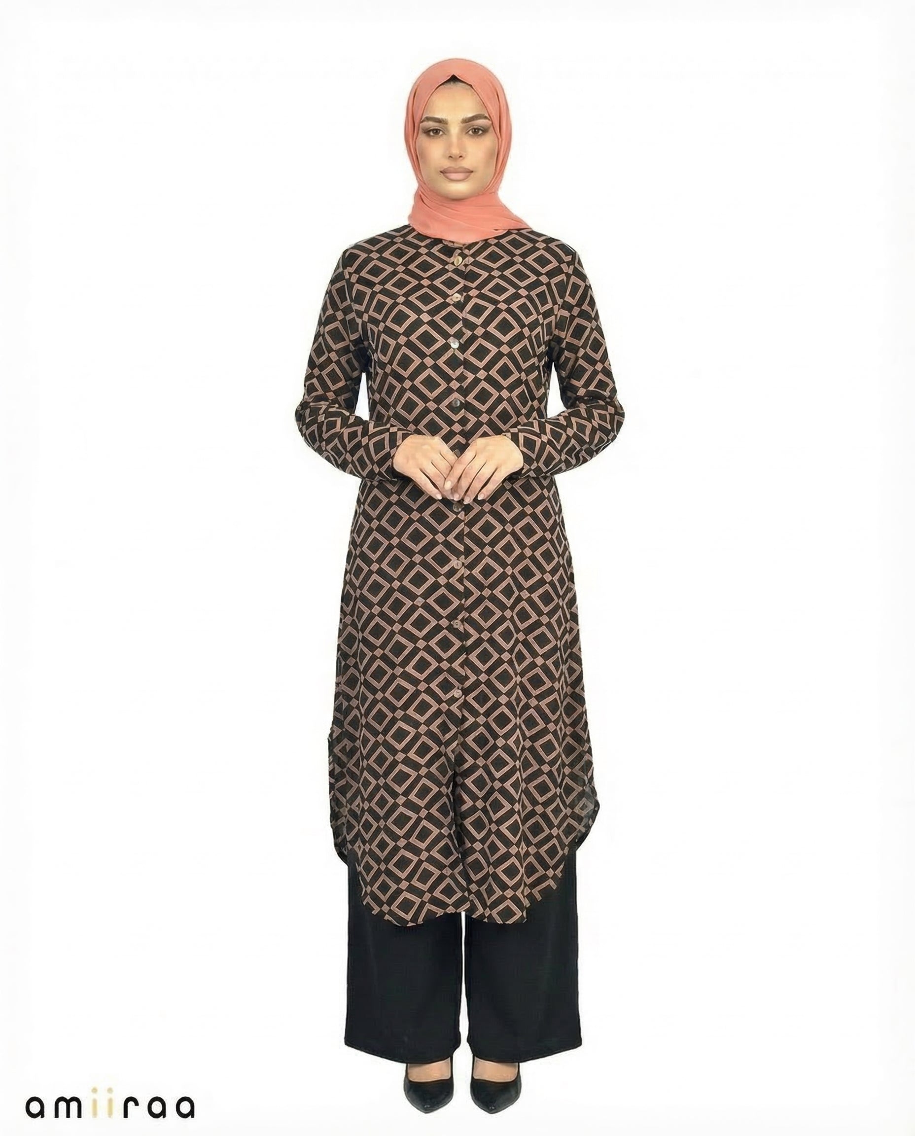 Soft Silt Diamond Print Tunic & Pants 2-Piece Set