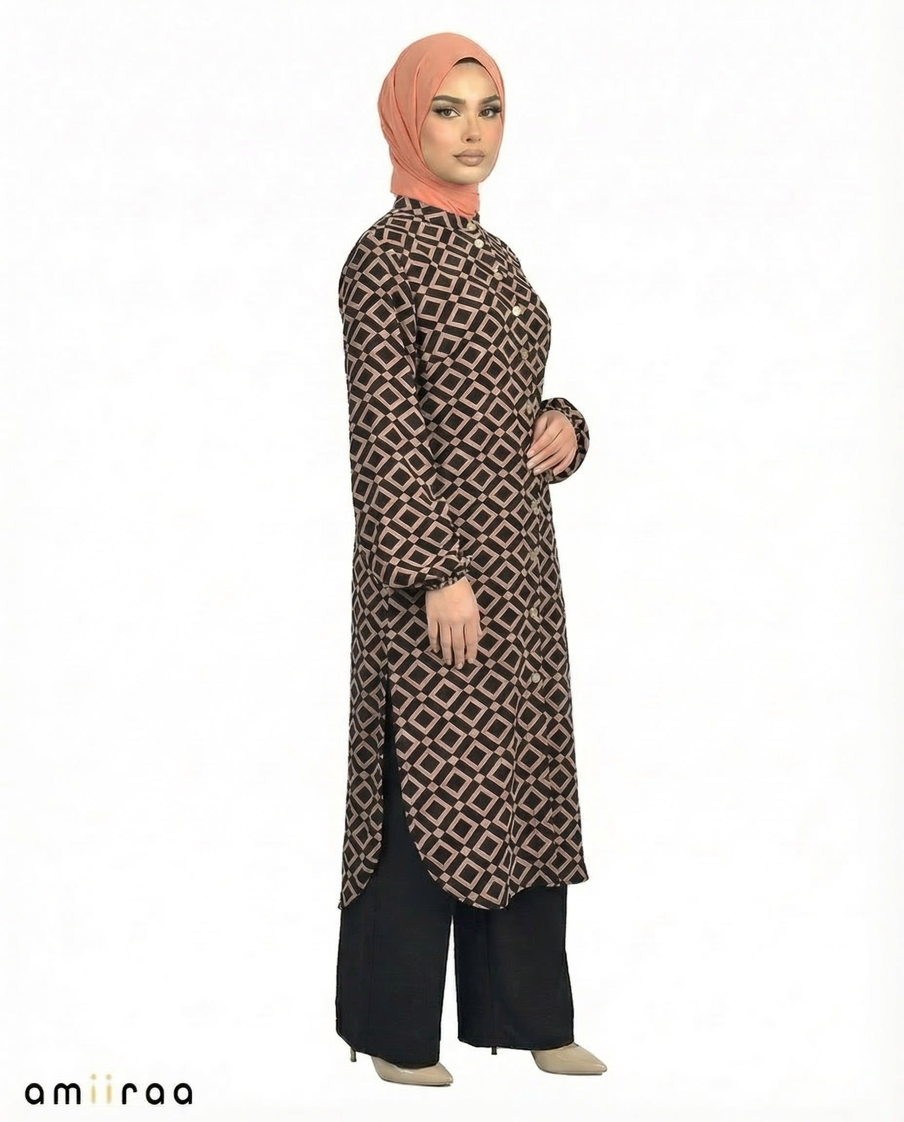 Soft Silt Diamond Print Tunic & Pants 2-Piece Set