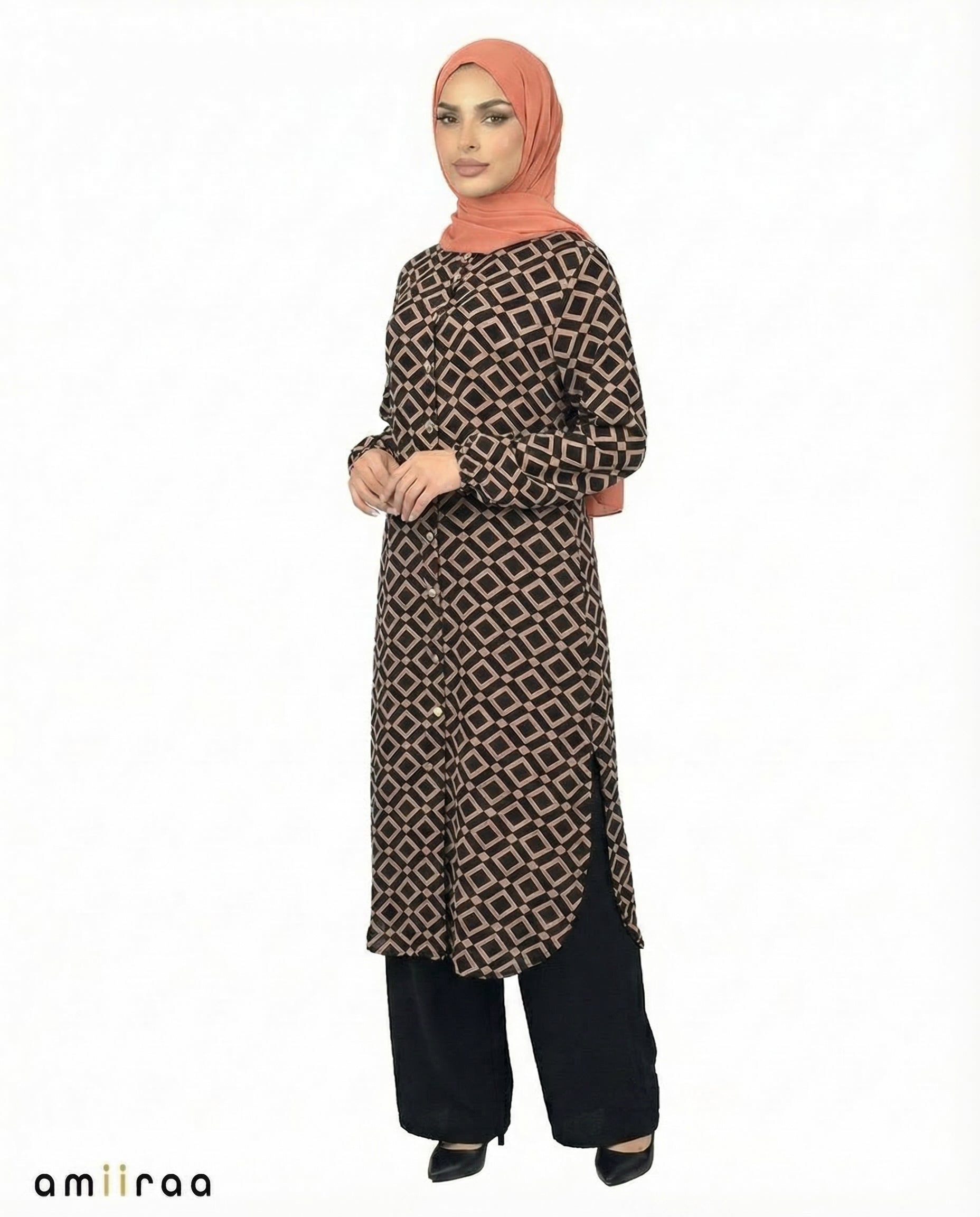 Soft Silt Diamond Print Tunic & Pants 2-Piece Set