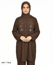 Brown Stone Diamante Embellished Modest 2PC Set