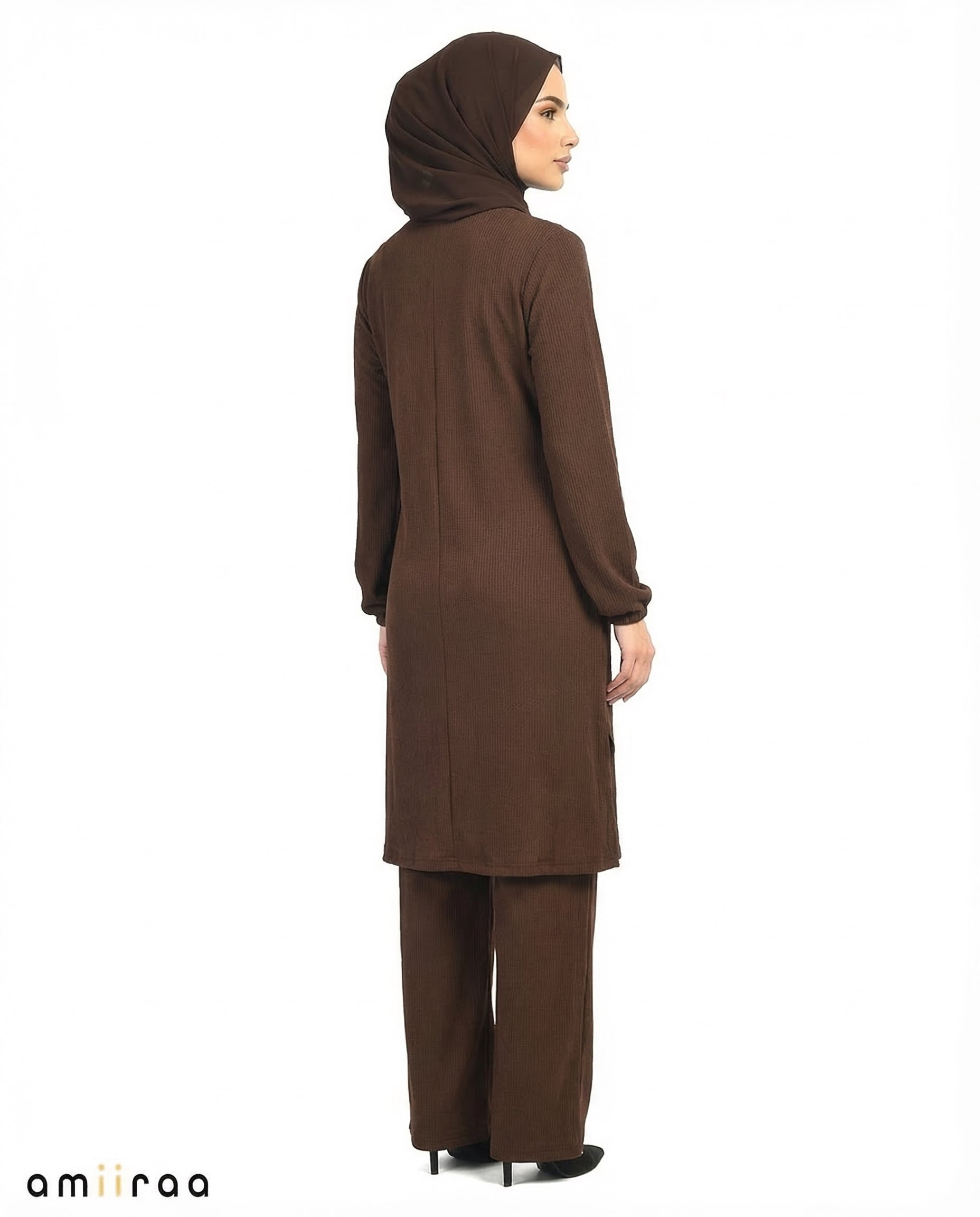 Brown Stone Diamante Embellished Modest 2PC Set