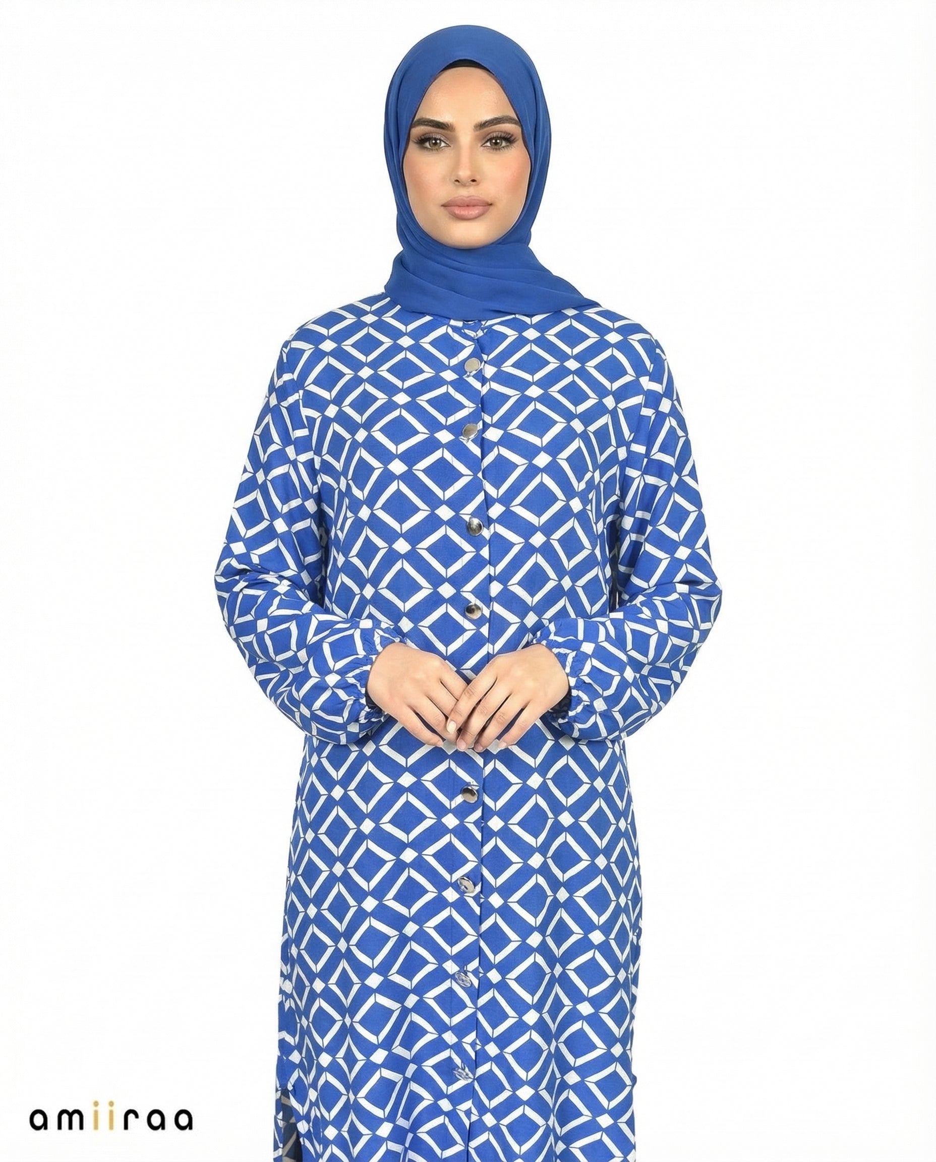 Dazzling Blue Diamond Print Tunic & Pants 2-Piece Set