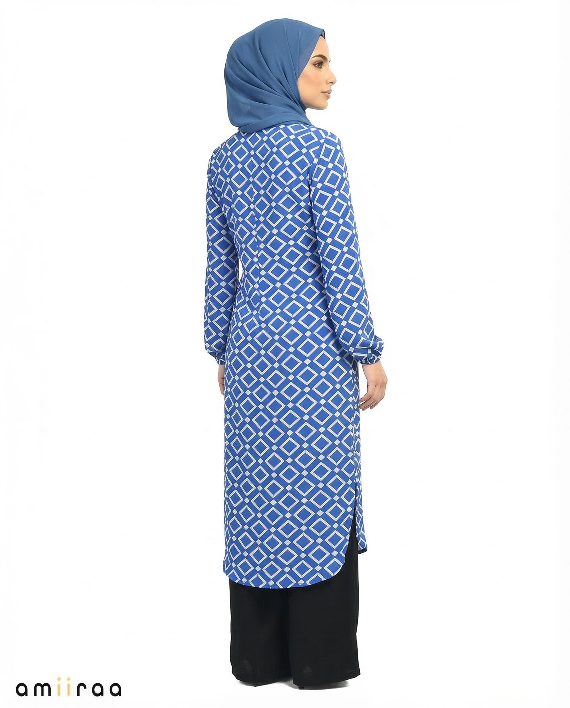 Dazzling Blue Diamond Print Tunic & Pants 2-Piece Set
