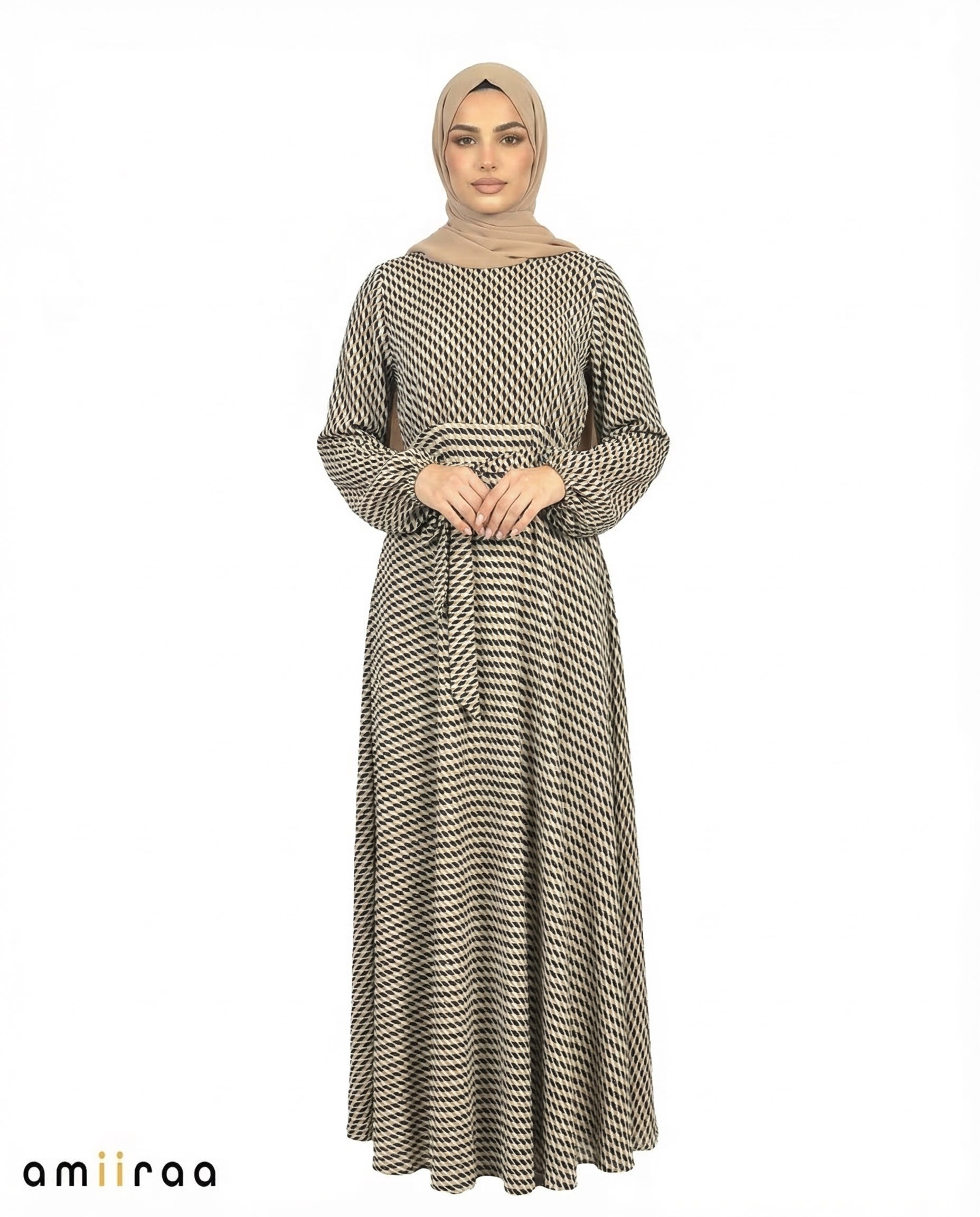 Timber Wolf Elegant Geo Print Tie-Waist Maxi Dress