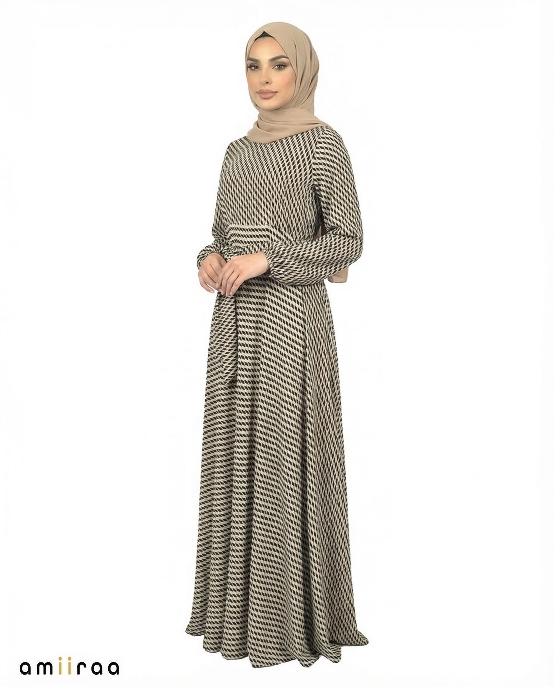 Timber Wolf Elegant Geo Print Tie-Waist Maxi Dress