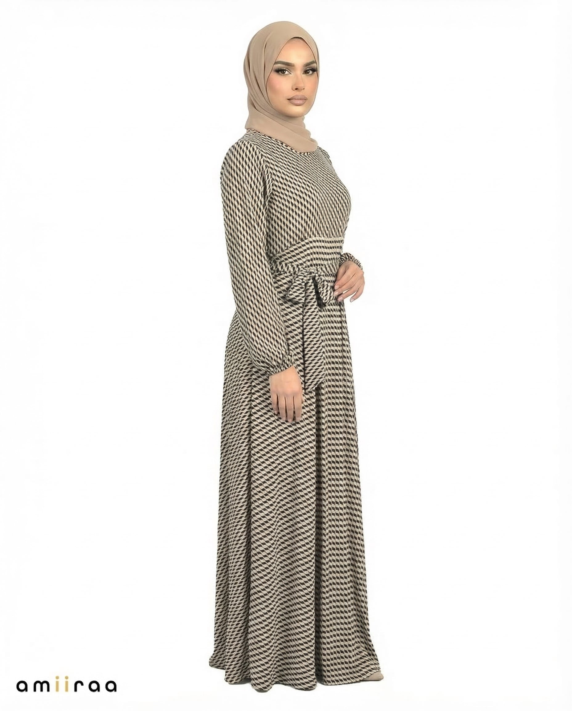 Timber Wolf Elegant Geo Print Tie-Waist Maxi Dress