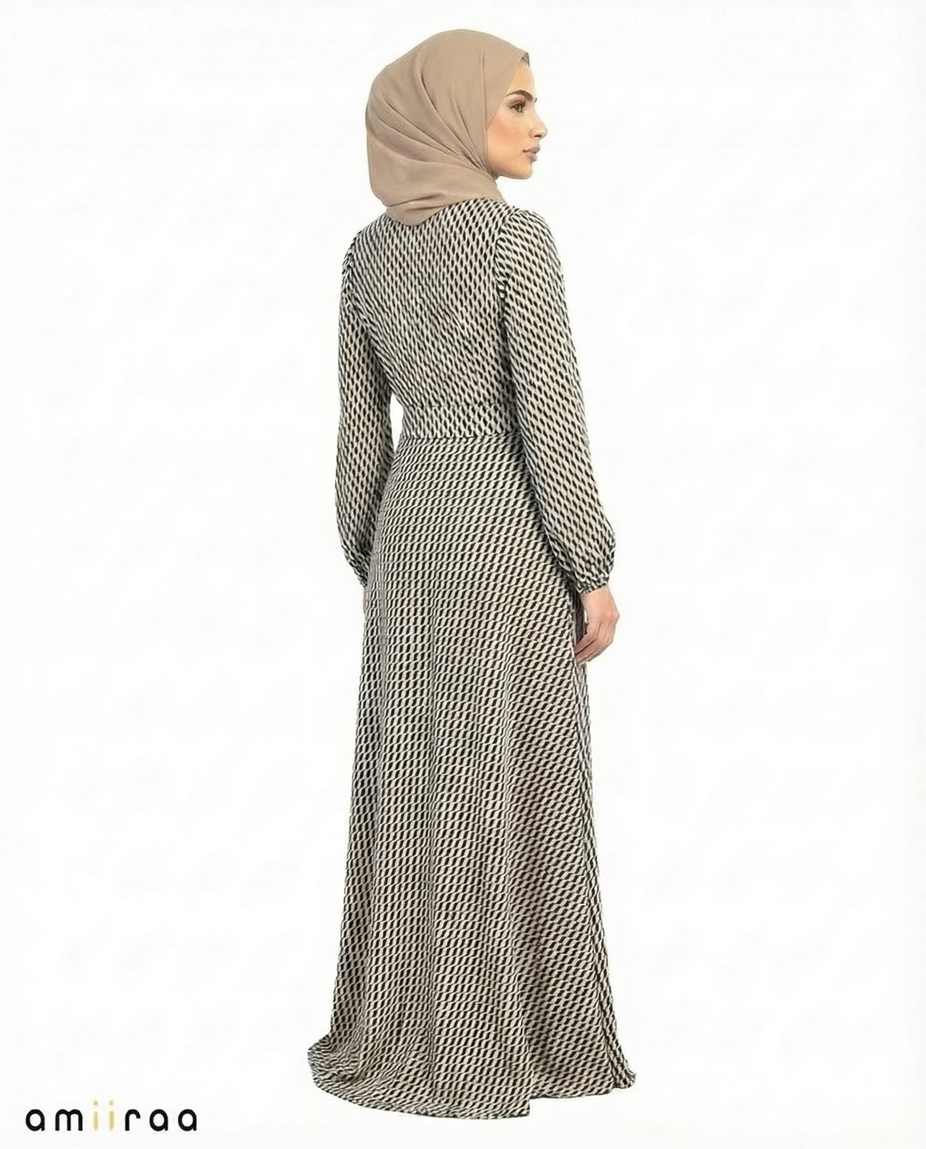 Timber Wolf Elegant Geo Print Tie-Waist Maxi Dress