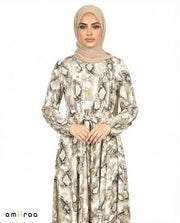 Seagrass Print Tie-Waist Modest Maxi Dress