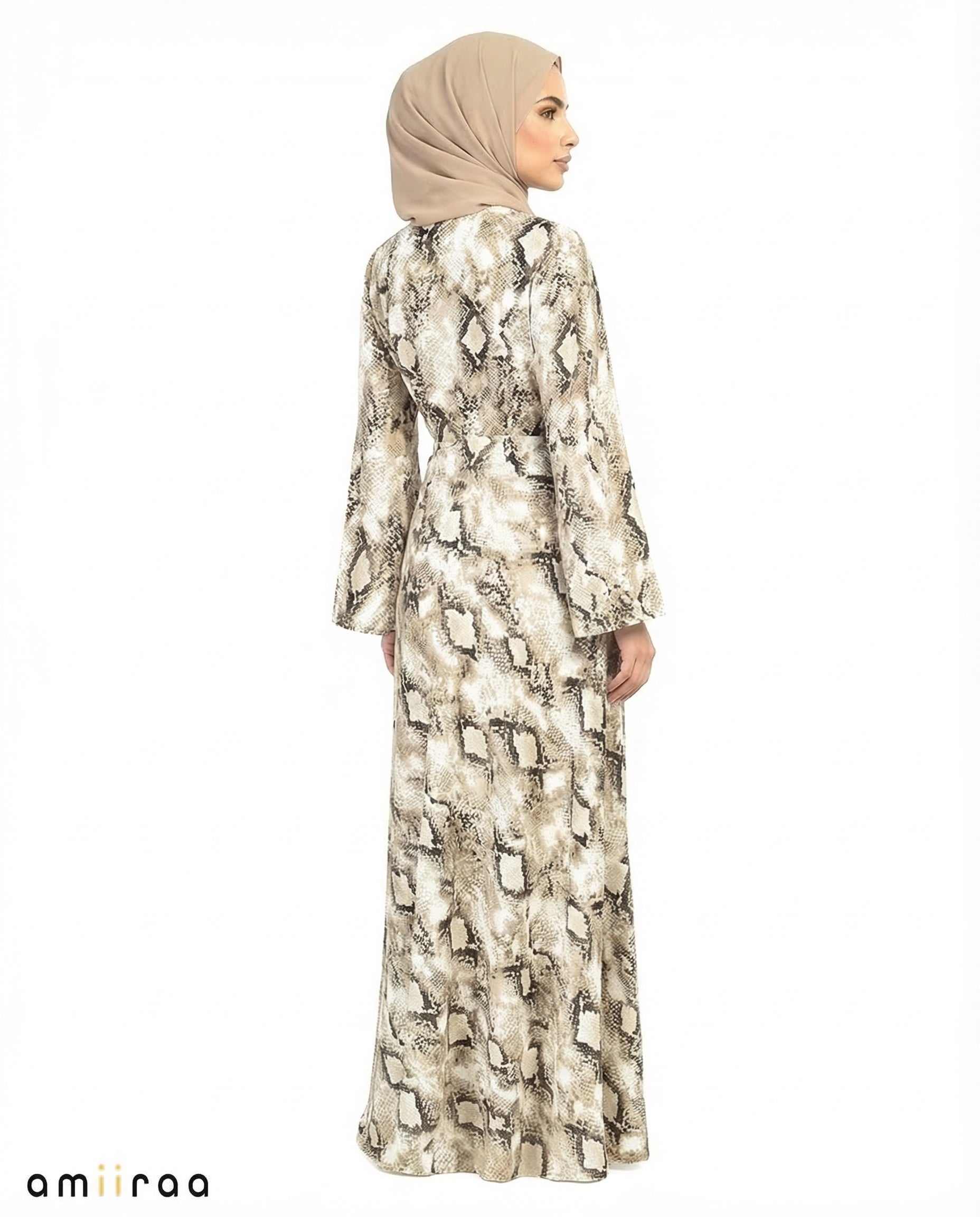 Seagrass Print Tie-Waist Modest Maxi Dress