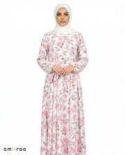 Wild Rose Print Tie-Waist Modest Maxi Dress