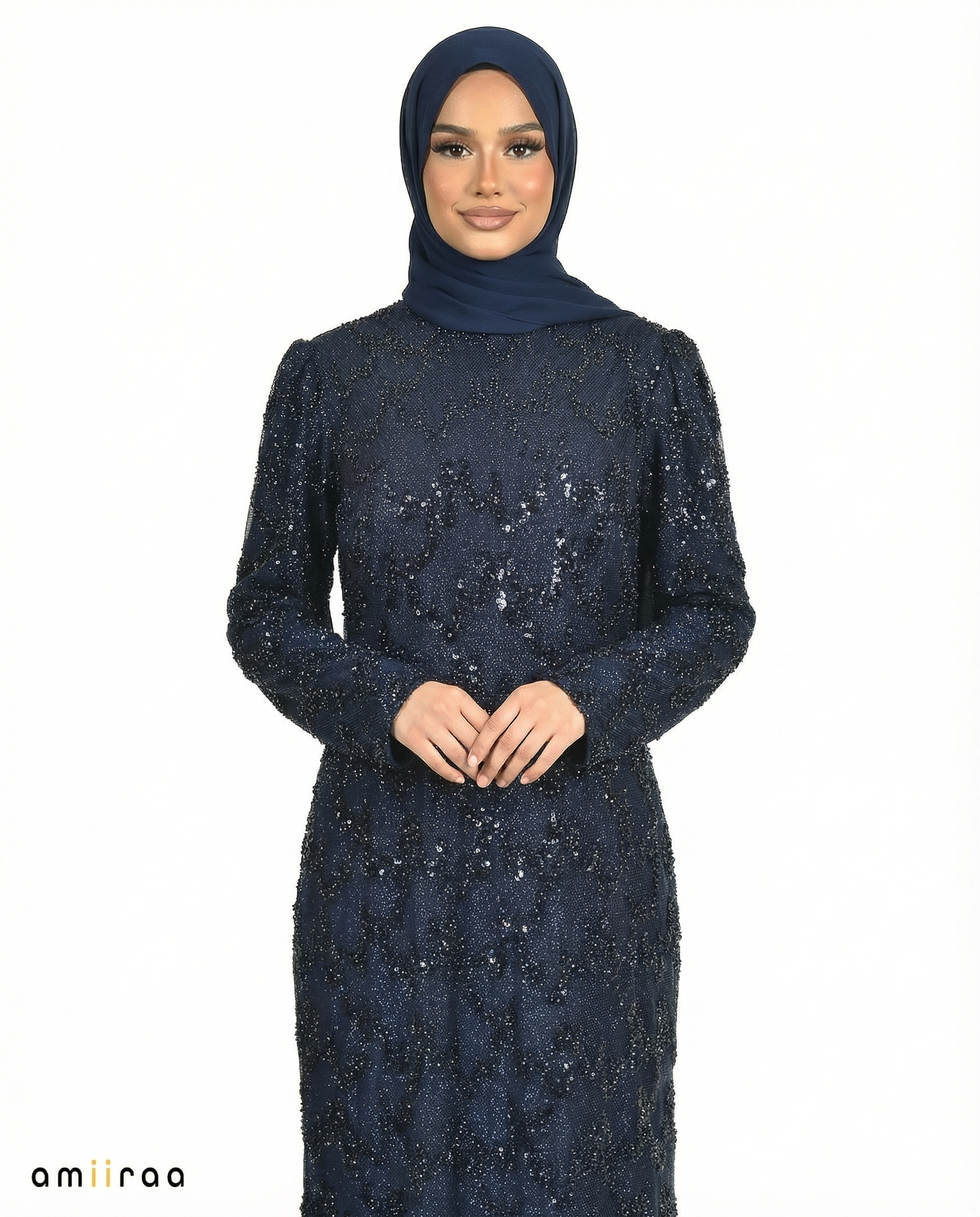 Black Iris Fitted Heavy Beaded Chevron Full-Length Maxi Dress