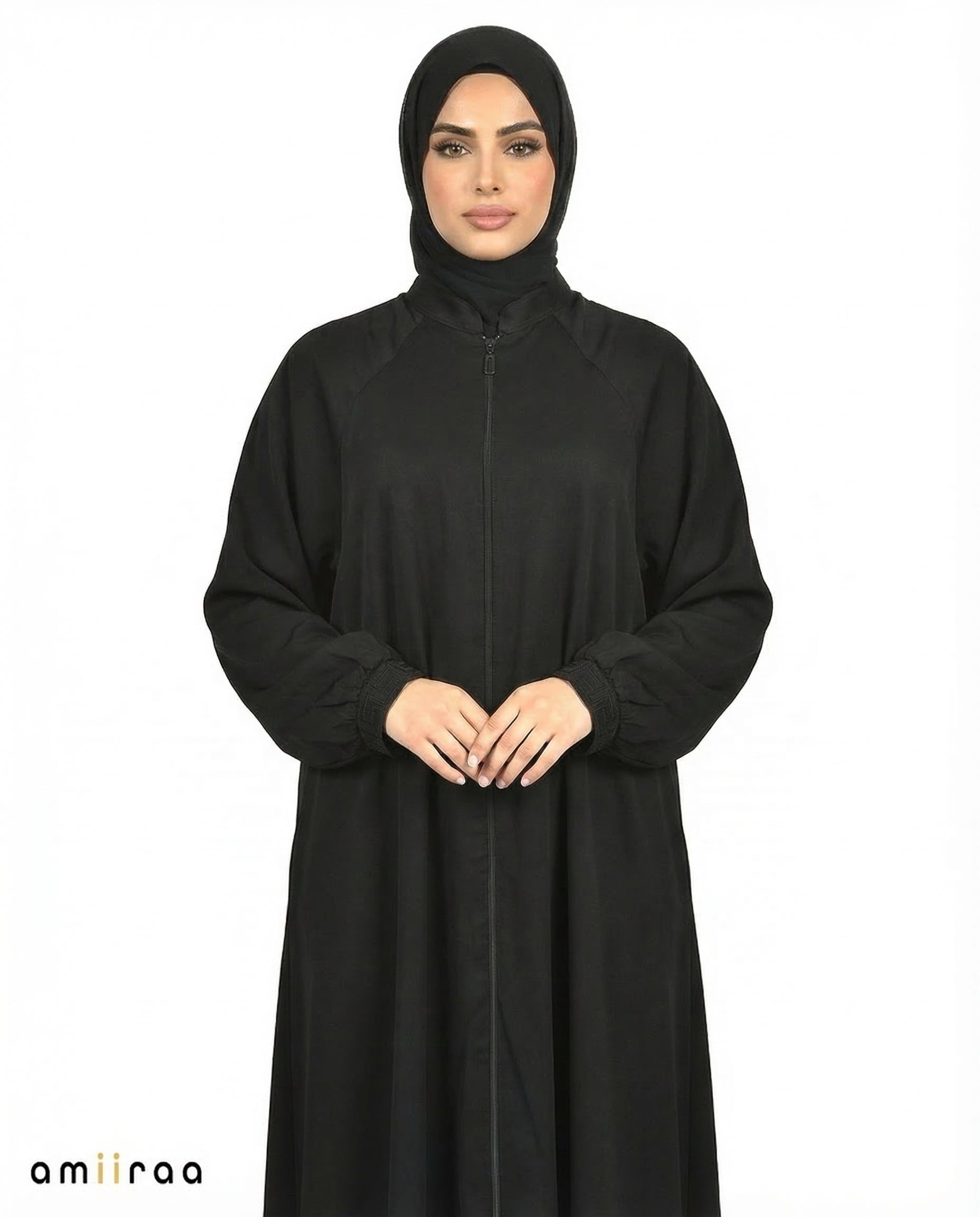 Anthracite Essential Zip-Front Modest Cuffed Abaya
