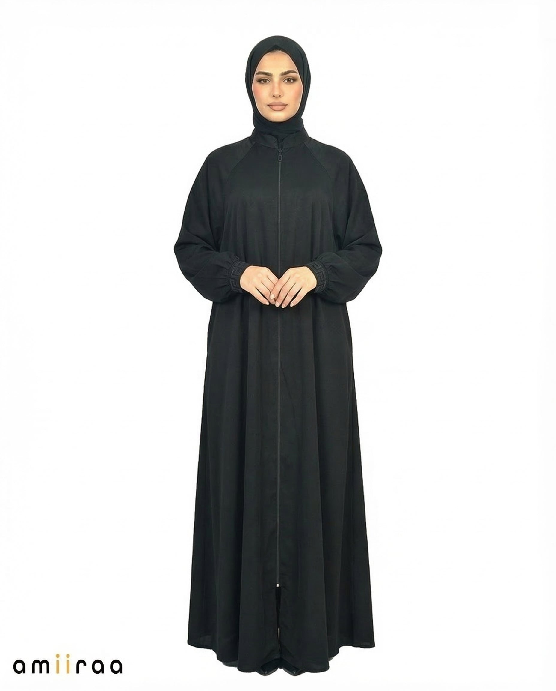 Anthracite Essential Zip-Front Modest Cuffed Abaya