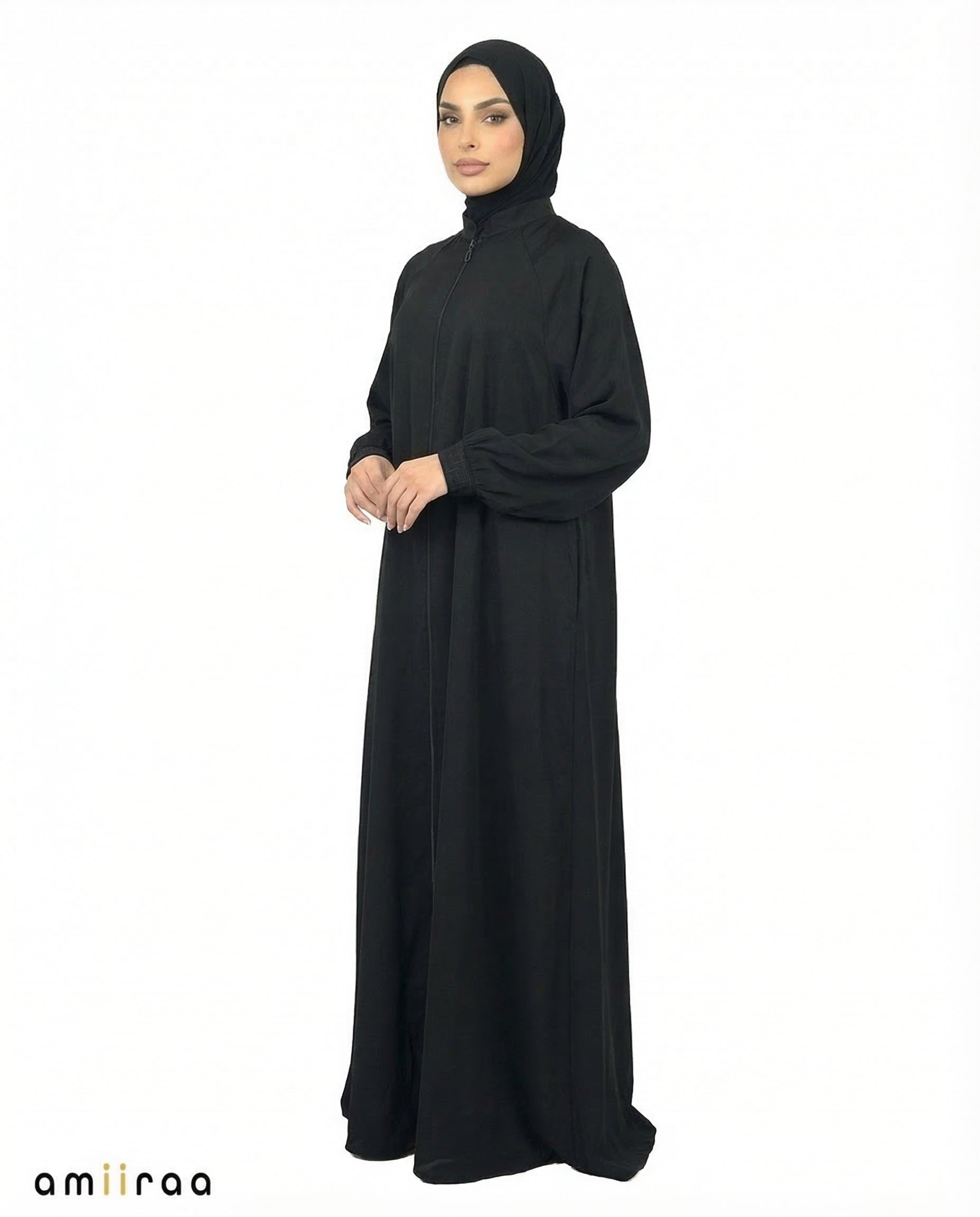 Anthracite Essential Zip-Front Modest Cuffed Abaya