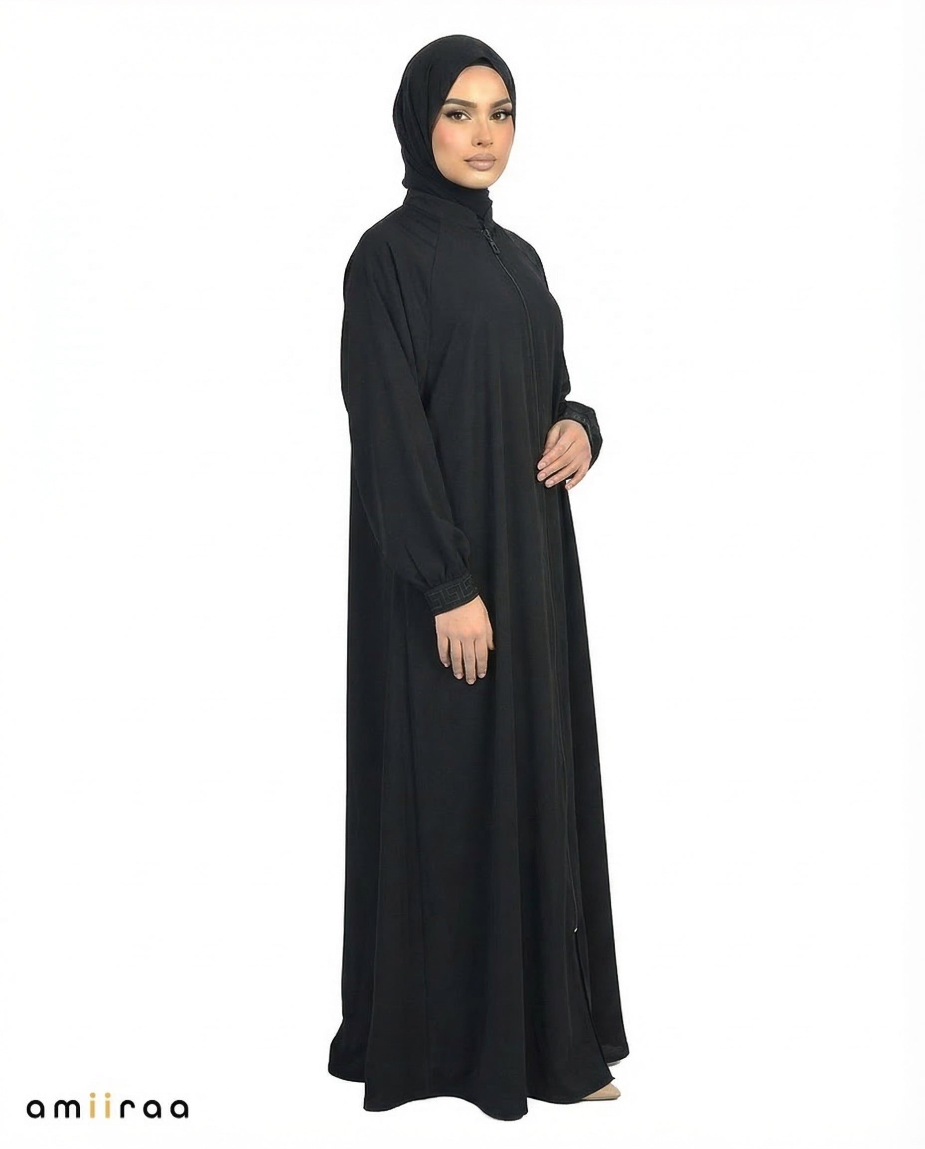 Anthracite Essential Zip-Front Modest Cuffed Abaya