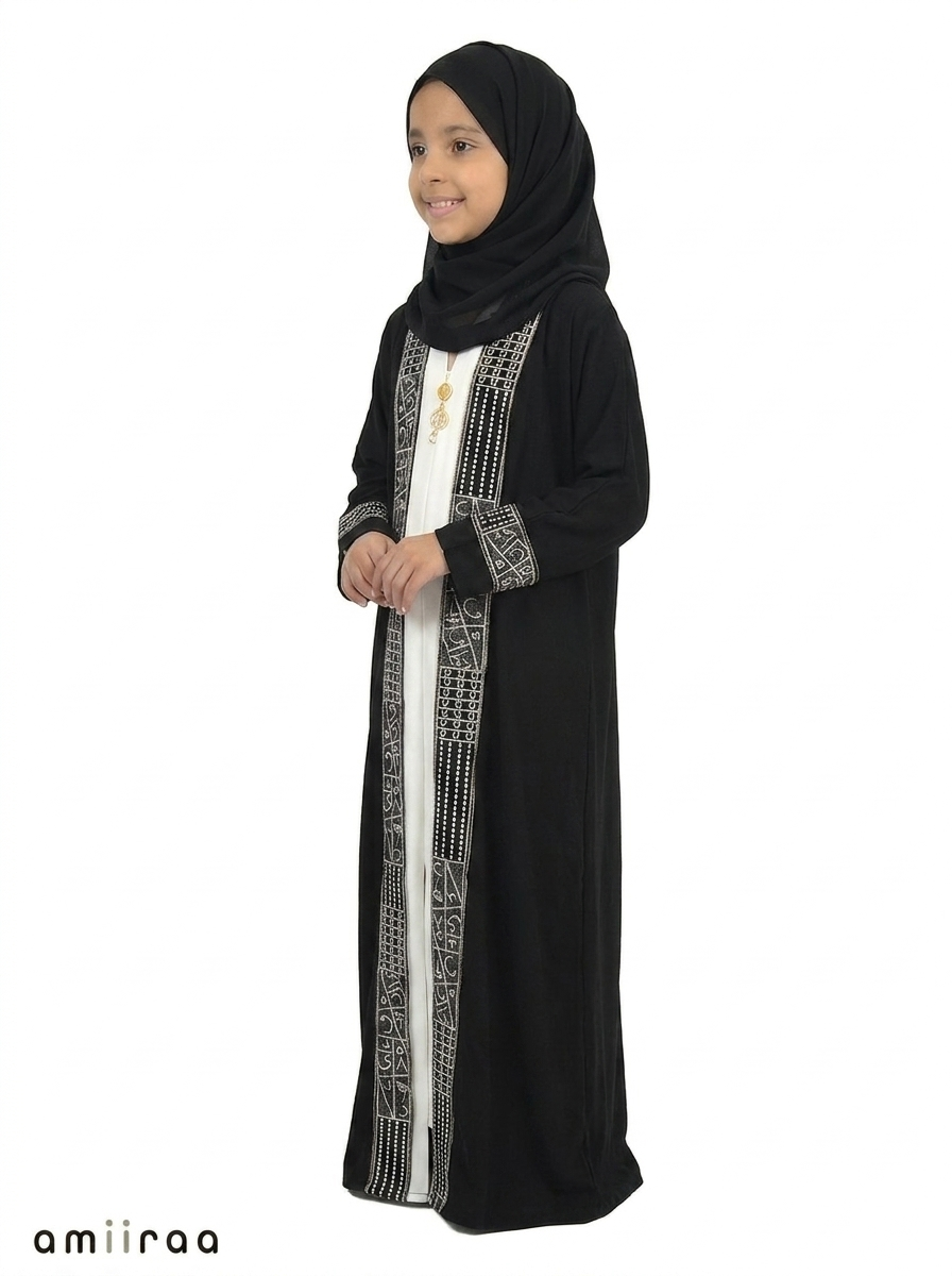 Tap Shoe Girls Abaya with Statement Embroidered Borders