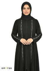 Feldspar Embroidered Sleeve Abaya with Front Zip Closure