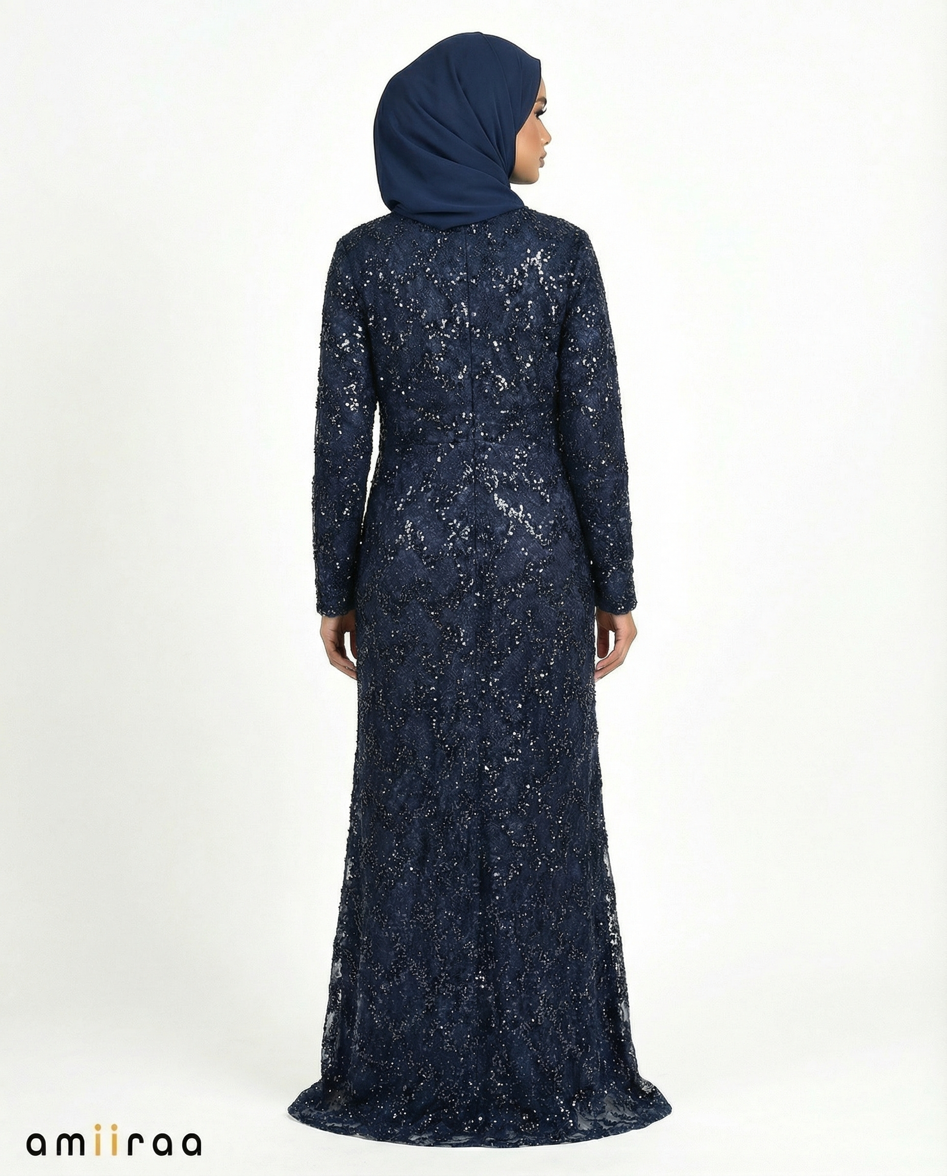 Black Iris Fitted Heavy Beaded Chevron Full-Length Maxi Dress