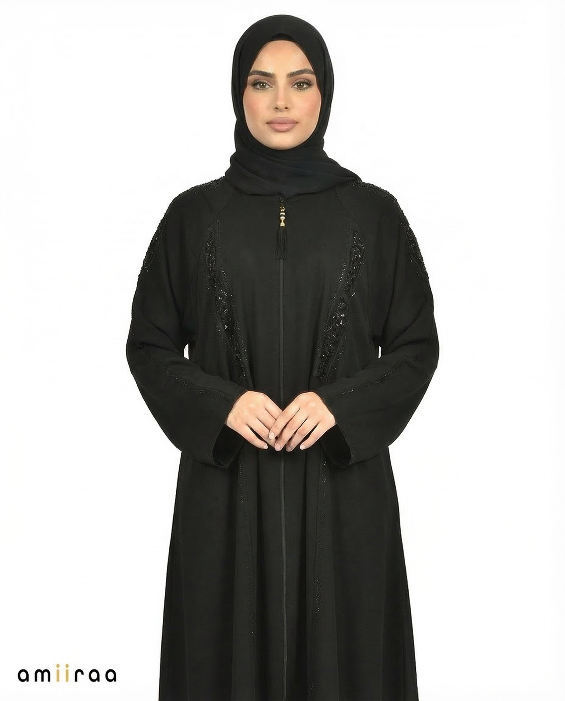 Tap Shoe Radiant Beaded Front-Zip Modest Abaya