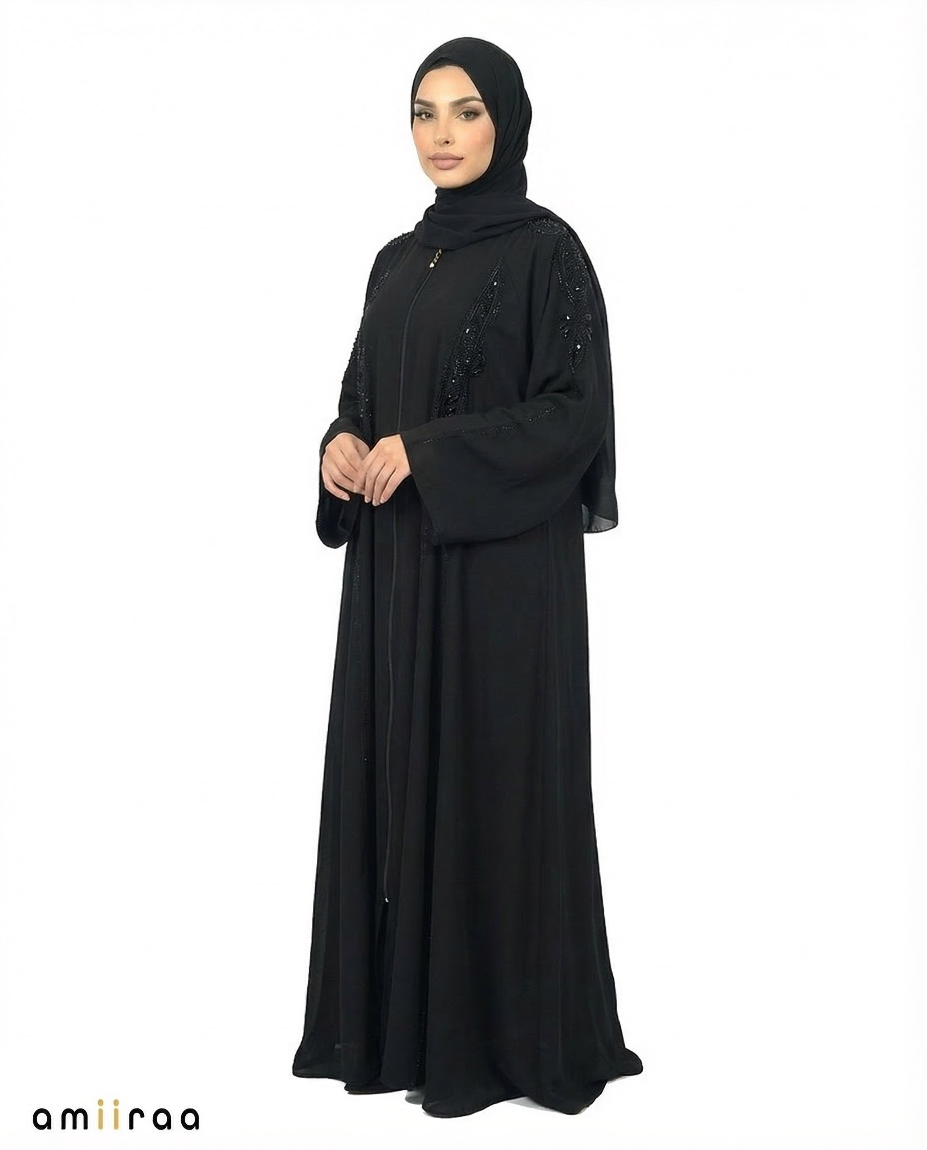 Tap Shoe Radiant Beaded Front-Zip Modest Abaya