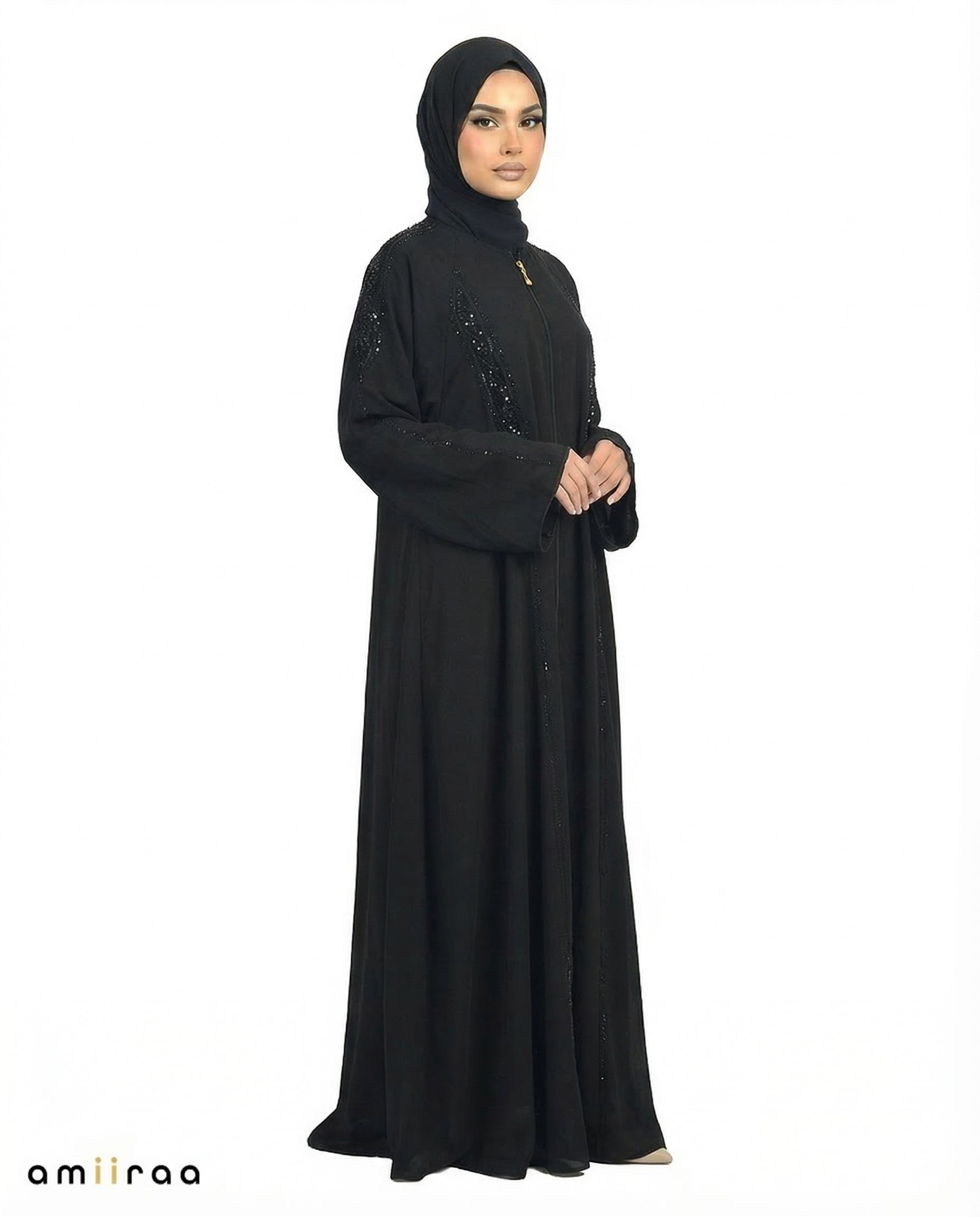 Tap Shoe Radiant Beaded Front-Zip Modest Abaya