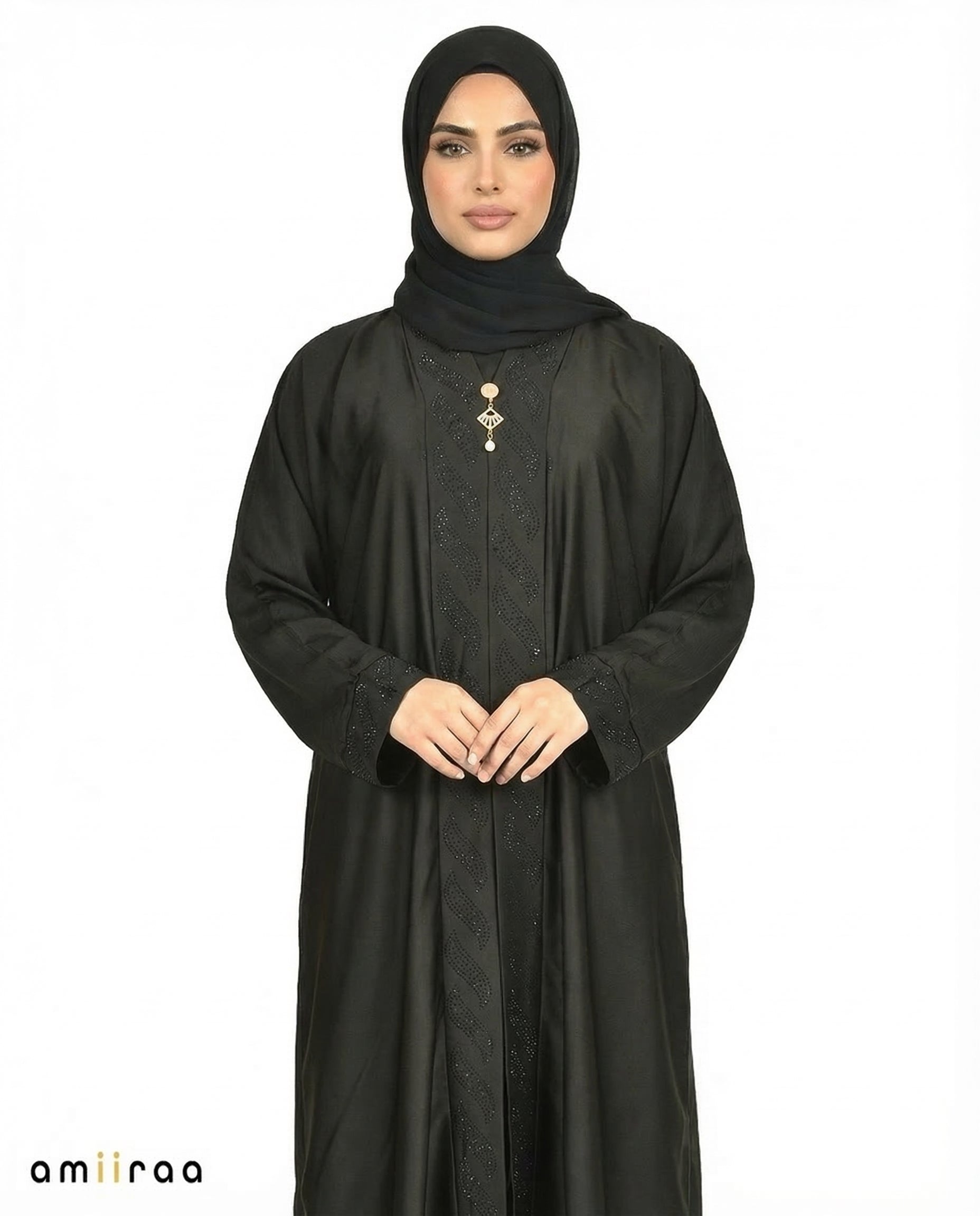 Anthracite Diamante Front Panel Abaya