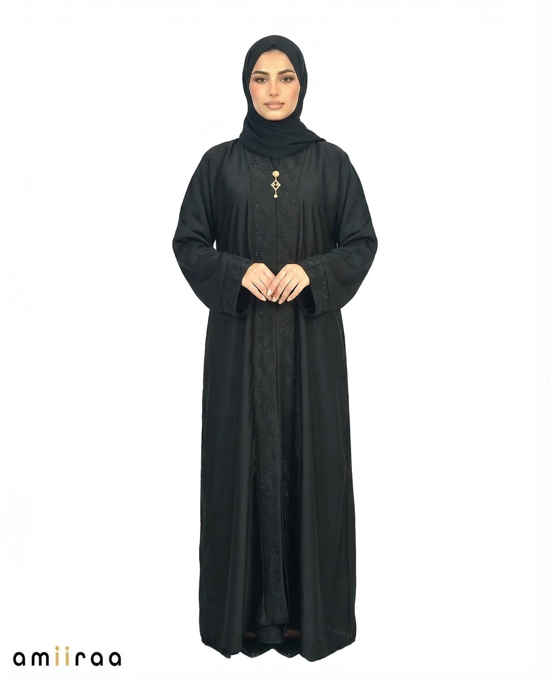 Anthracite Diamante Front Panel Abaya