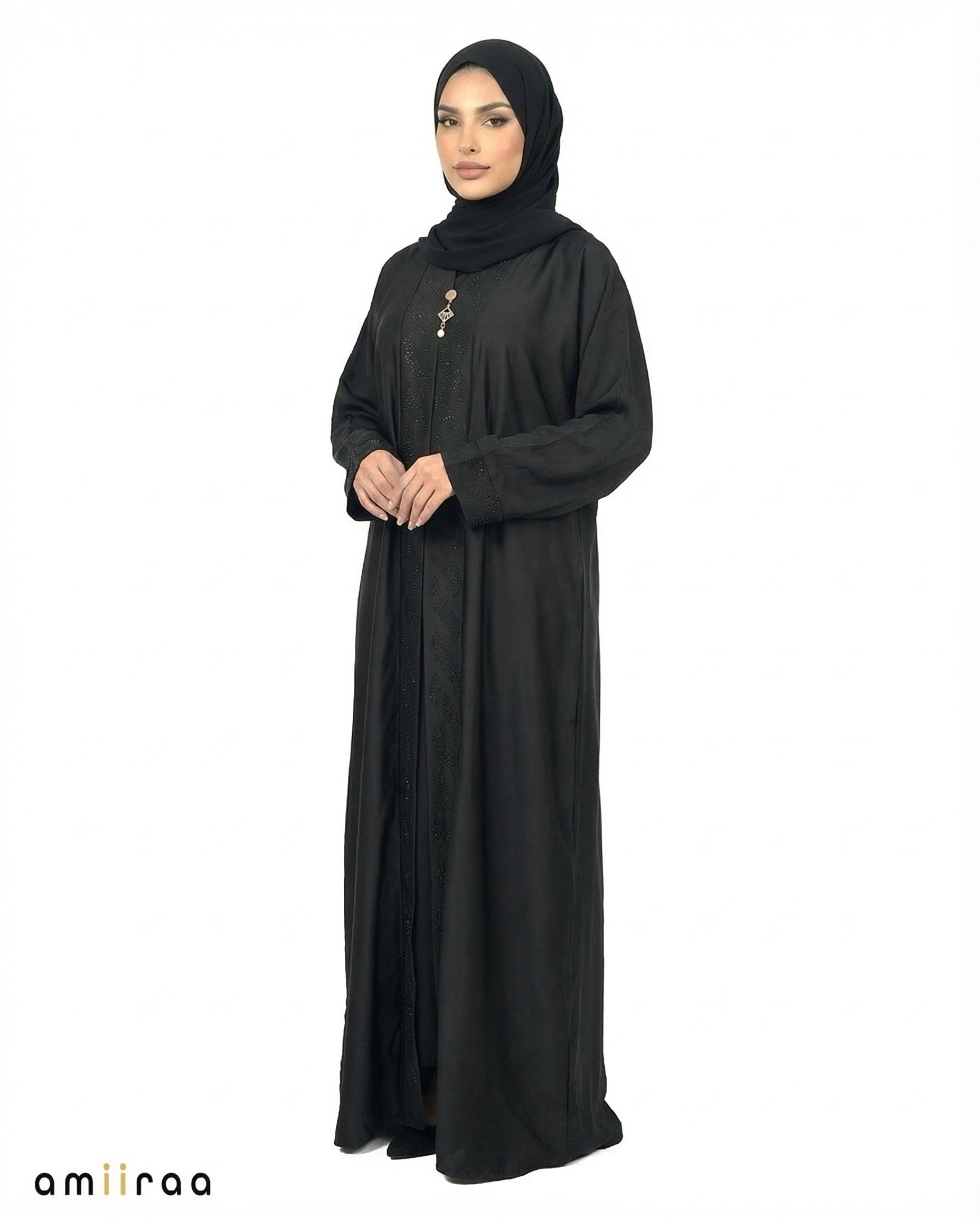 Anthracite Diamante Front Panel Abaya