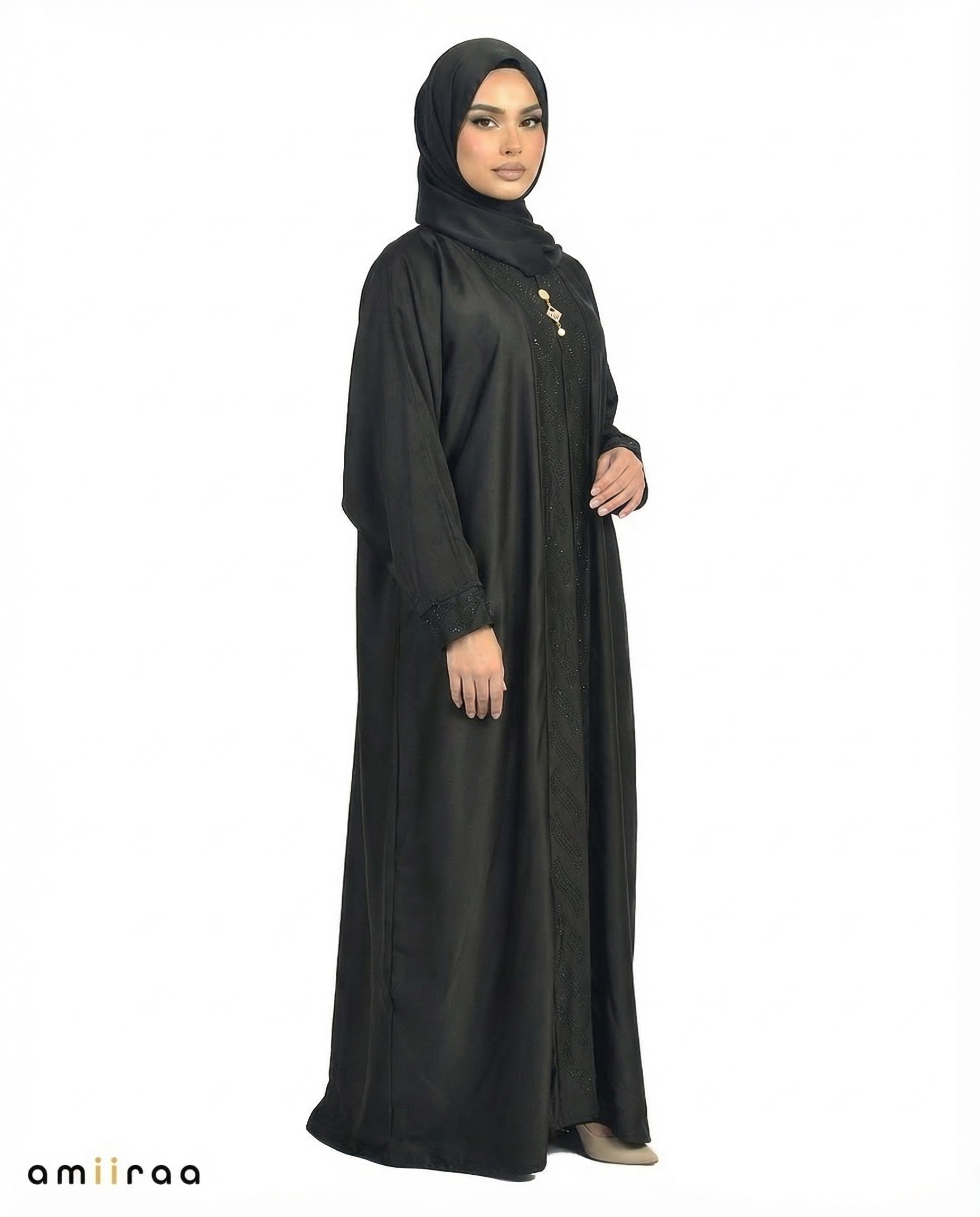 Anthracite Diamante Front Panel Abaya