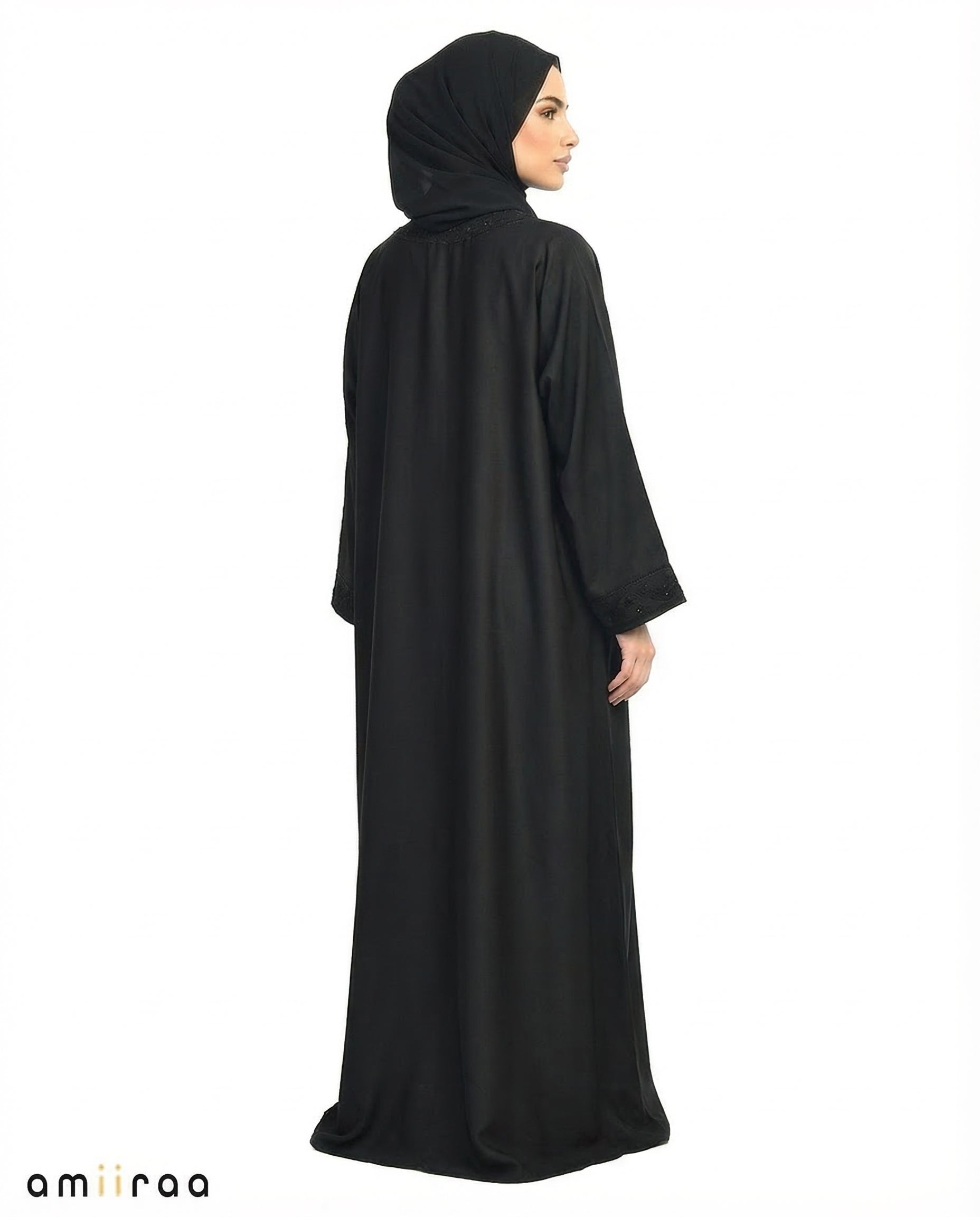 Anthracite Diamante Front Panel Abaya
