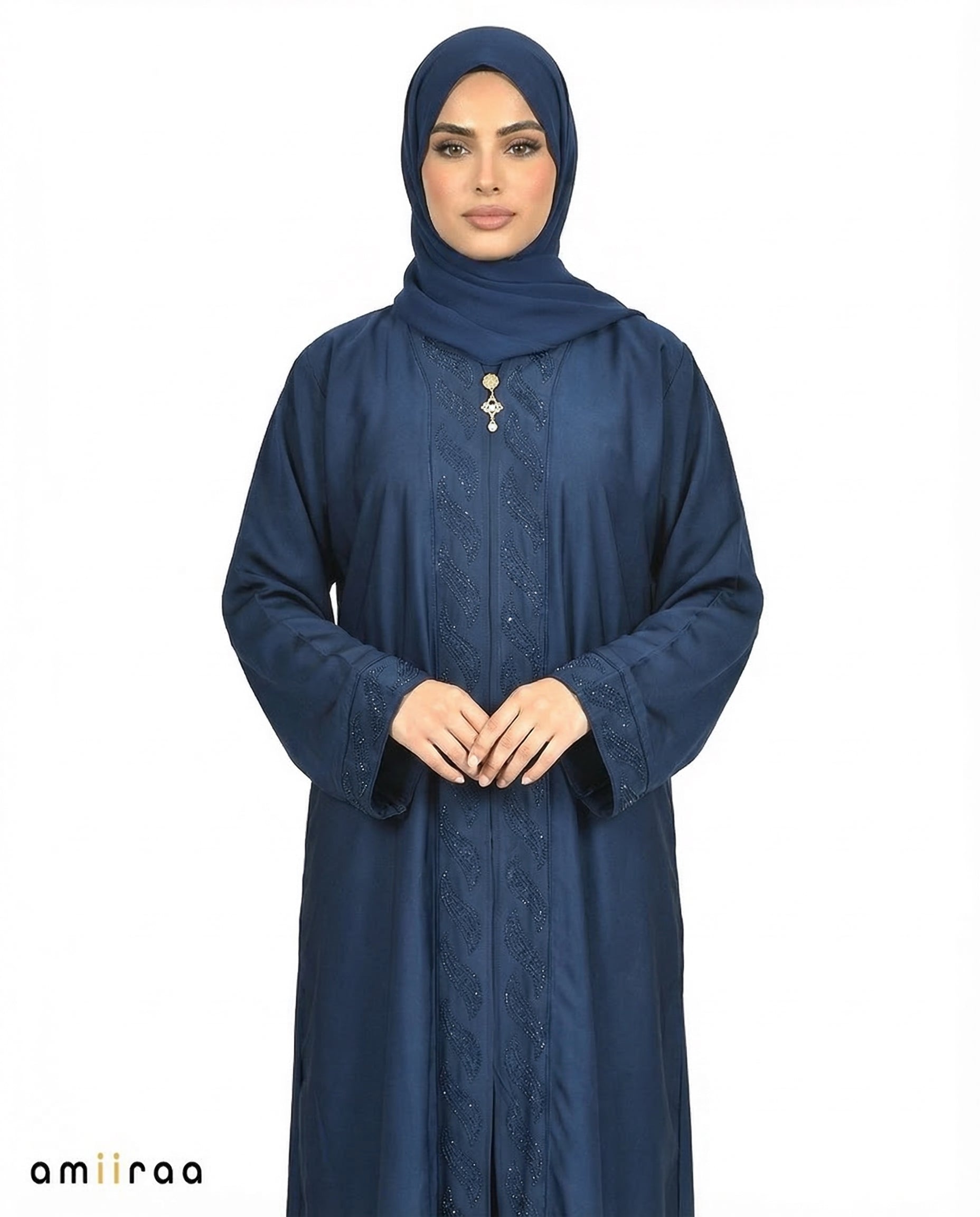 Black iris Diamante Front Panel Abaya