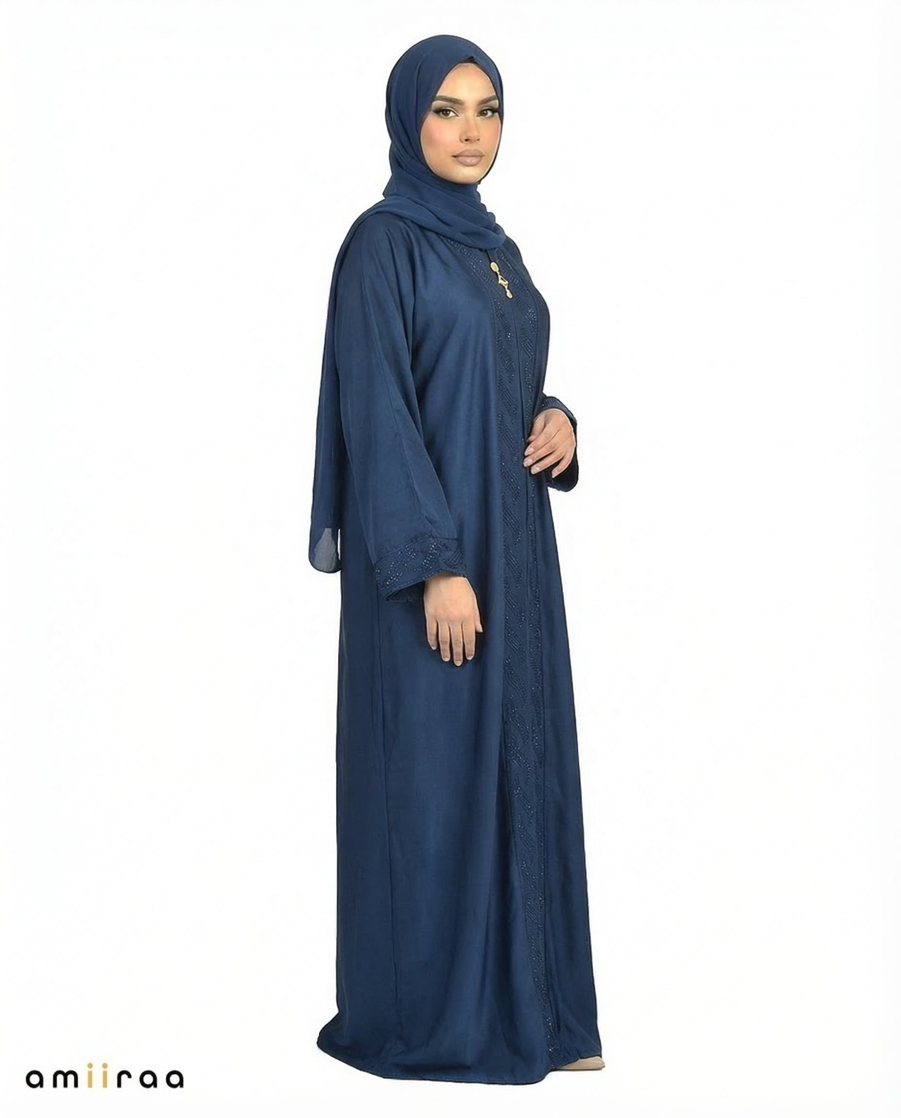 Black iris Diamante Front Panel Abaya