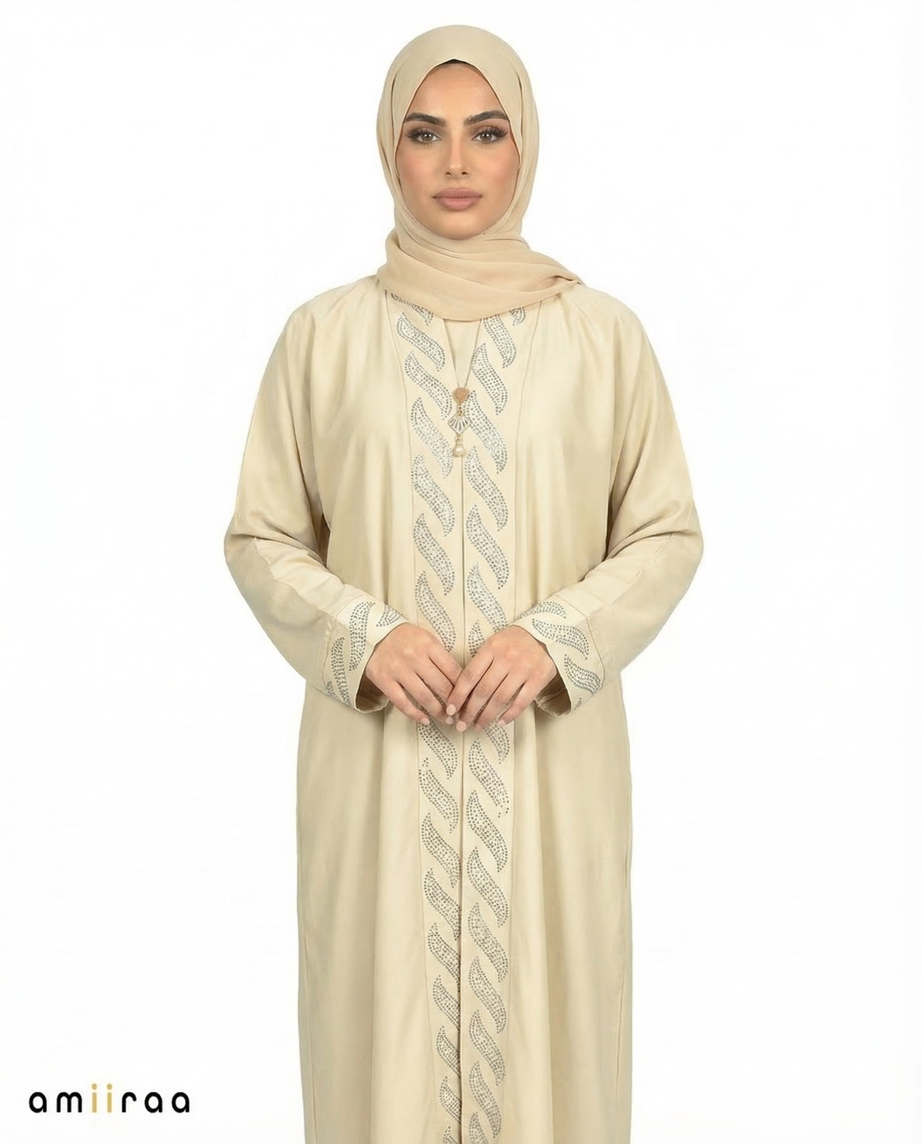 Tidal Foam Diamante Front Panel Abaya