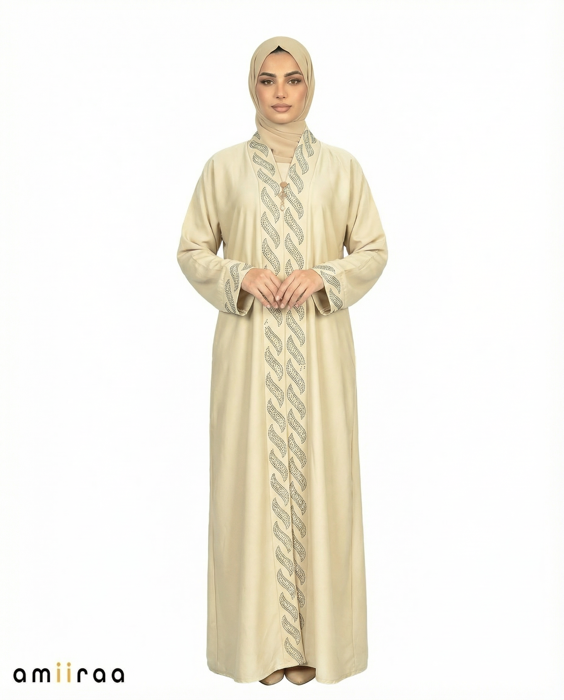 Tidal Foam Diamante Front Panel Abaya