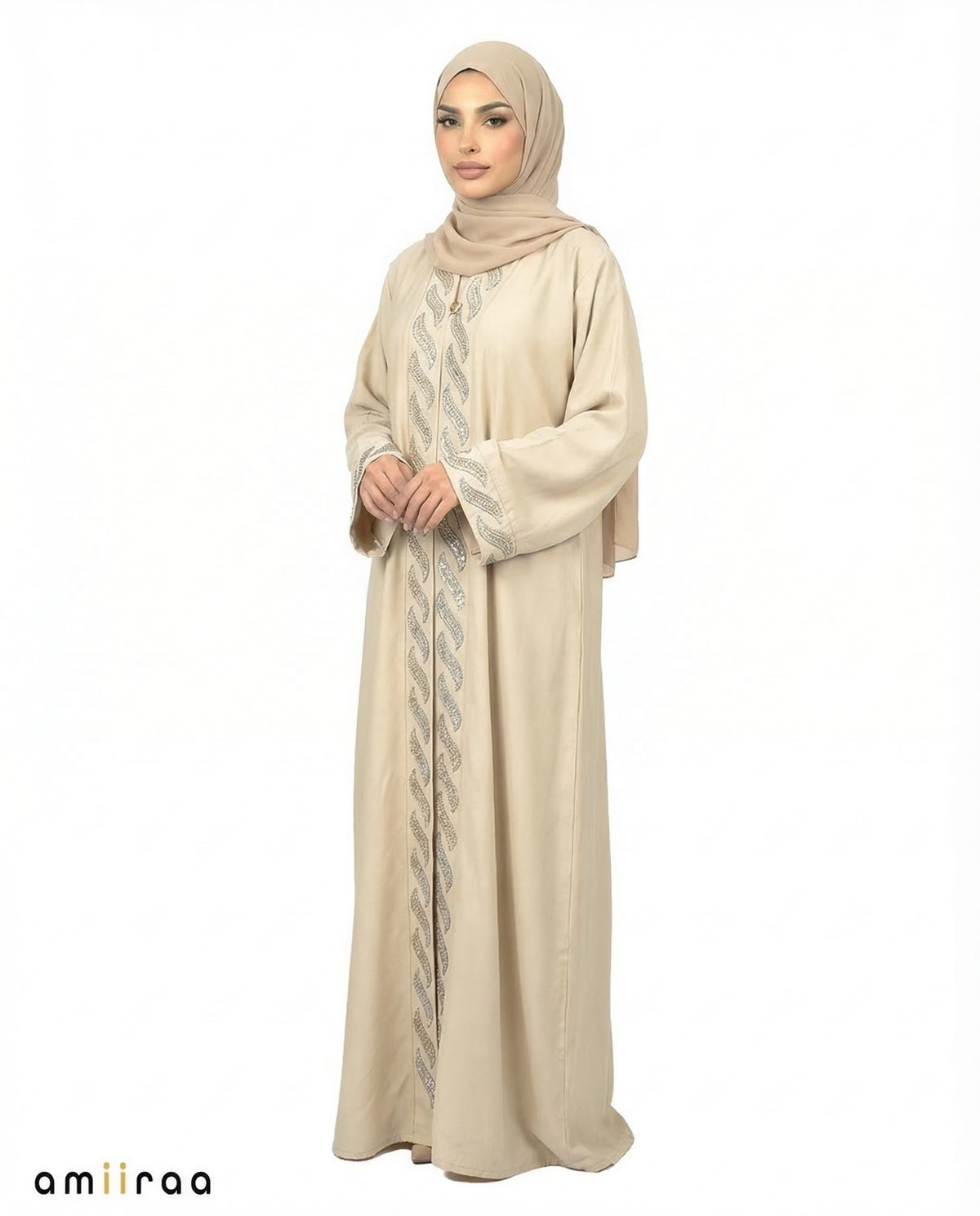 Tidal Foam Diamante Front Panel Abaya
